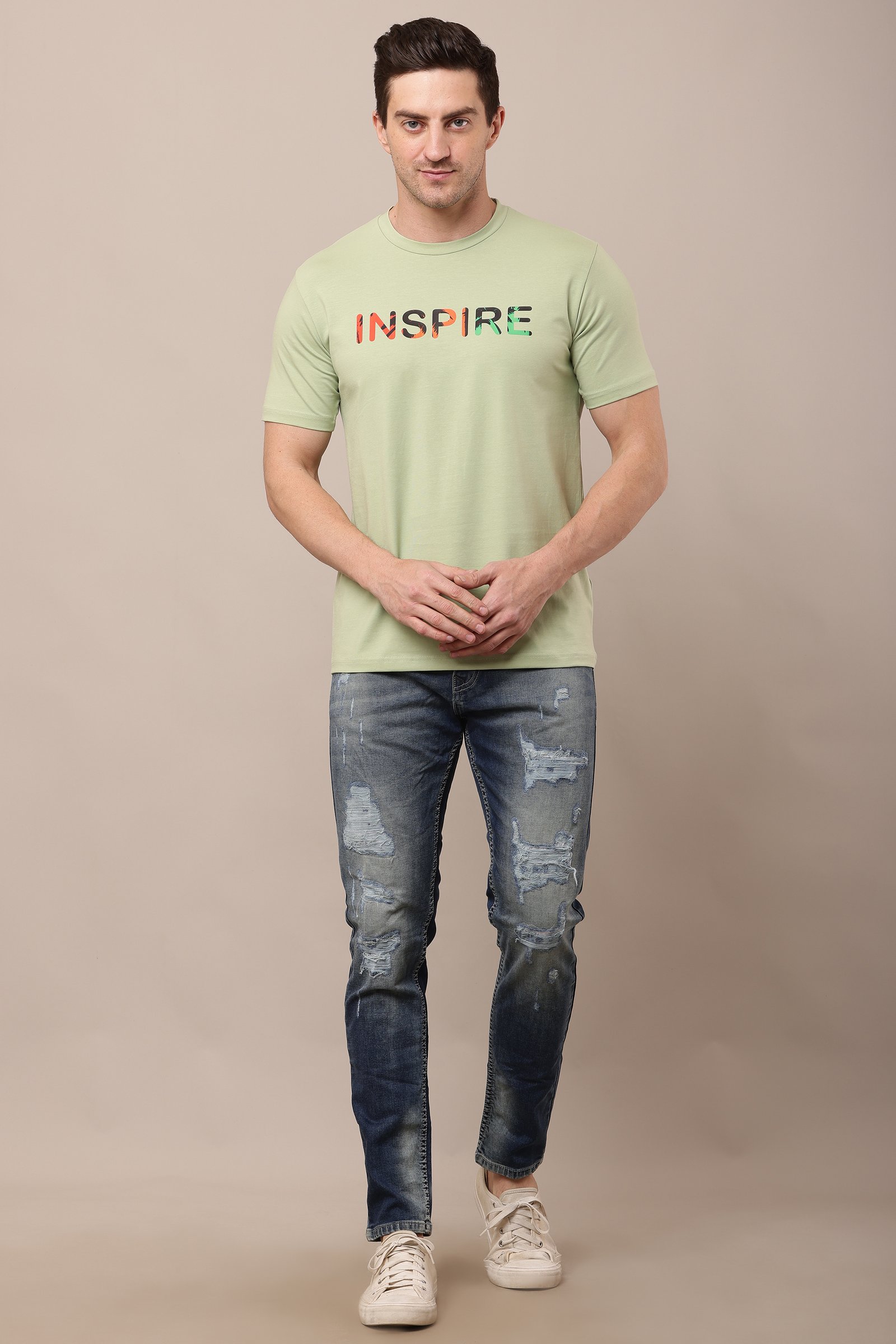 Printed Men green  Round Neck Dark Green T-Shirt