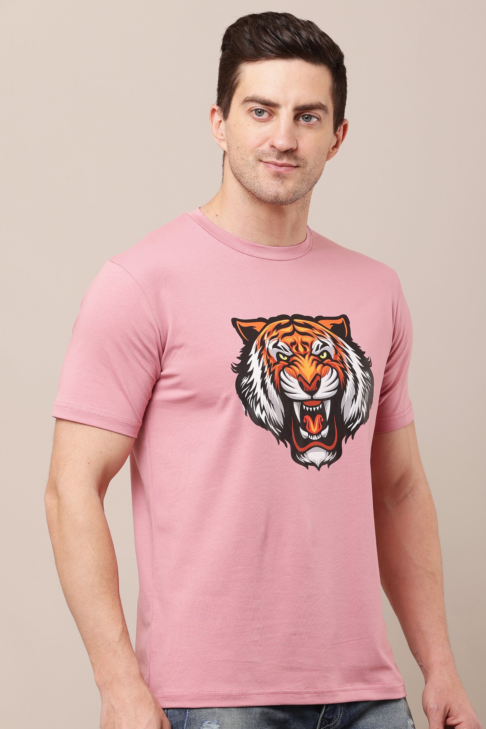 Printed Men Pink  Round Neck  T-Shirt
