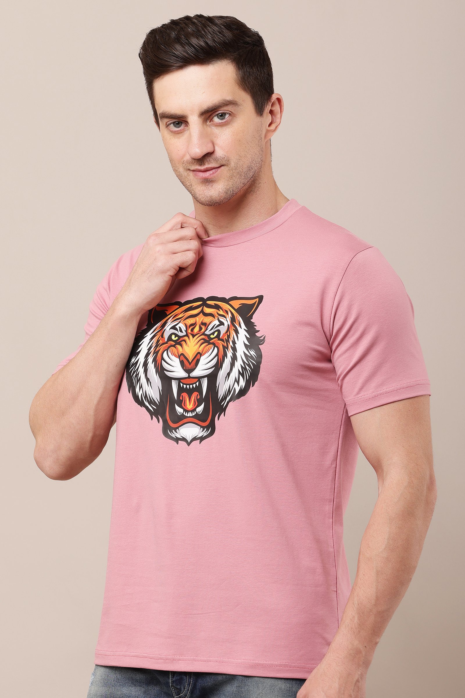 Printed Men Pink  Round Neck  T-Shirt