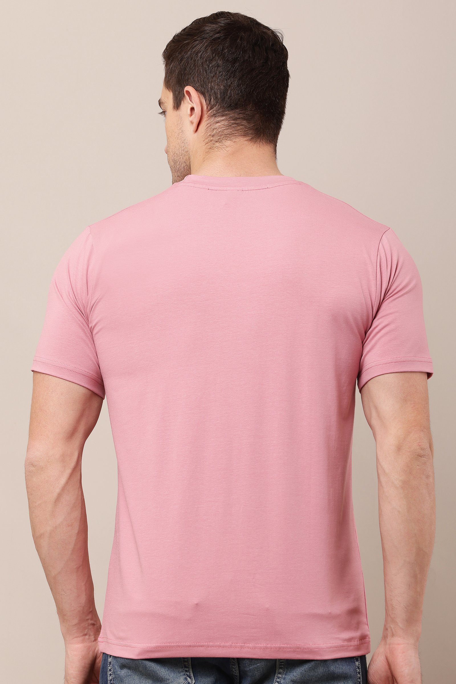 Printed Men Pink  Round Neck  T-Shirt