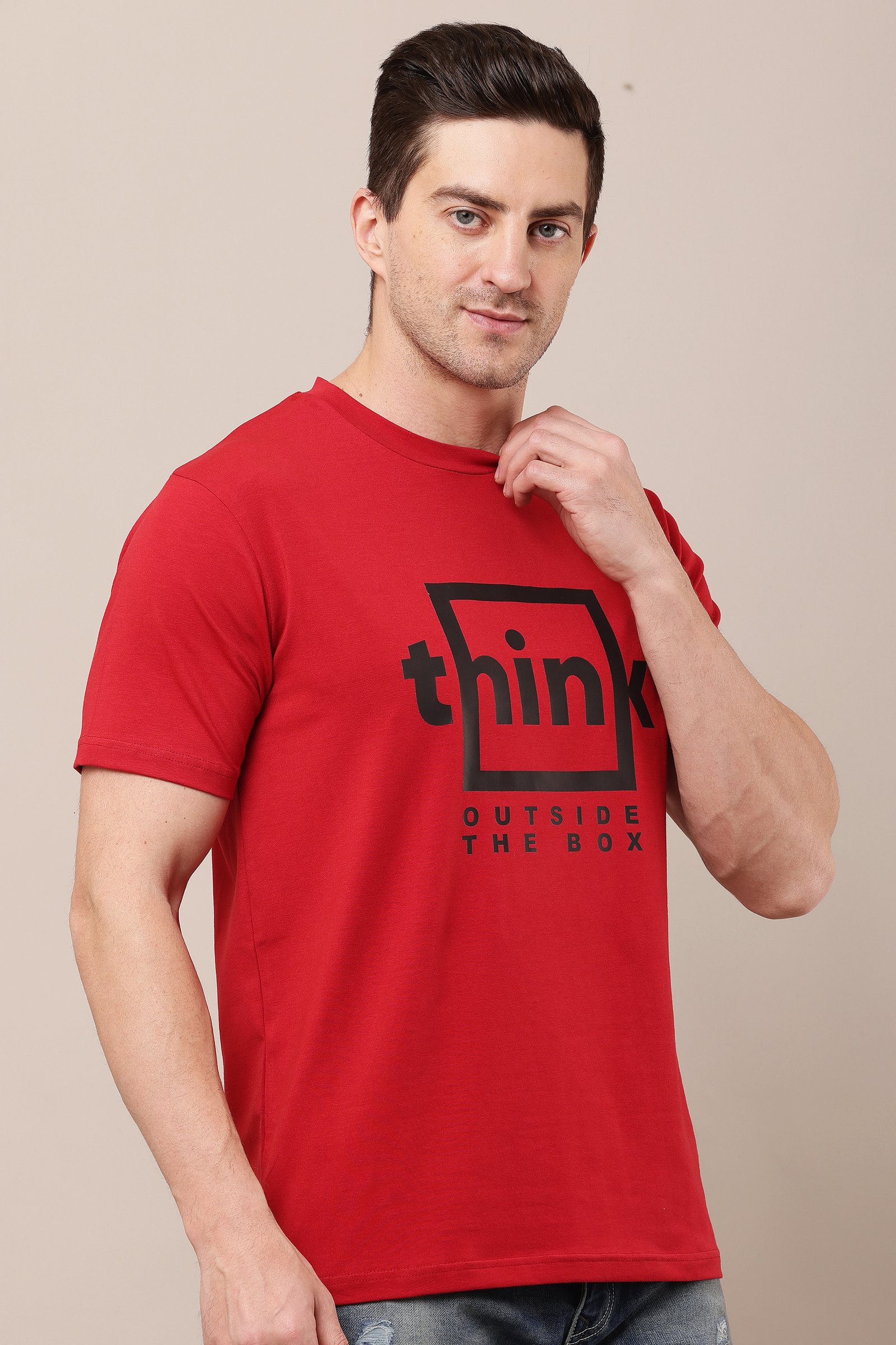 Printed Men Red  Round Neck T-Shirt