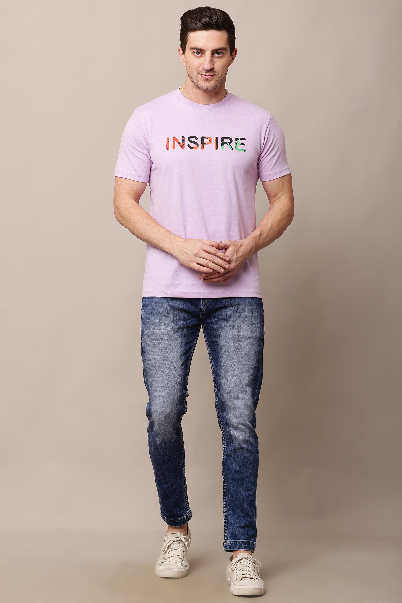 Printed Men light Pink  Round Neck T-Shirt