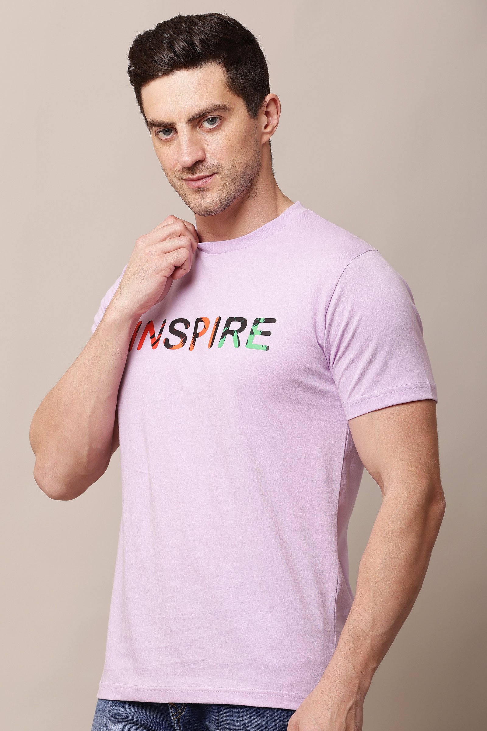 Printed Men light Pink  Round Neck T-Shirt
