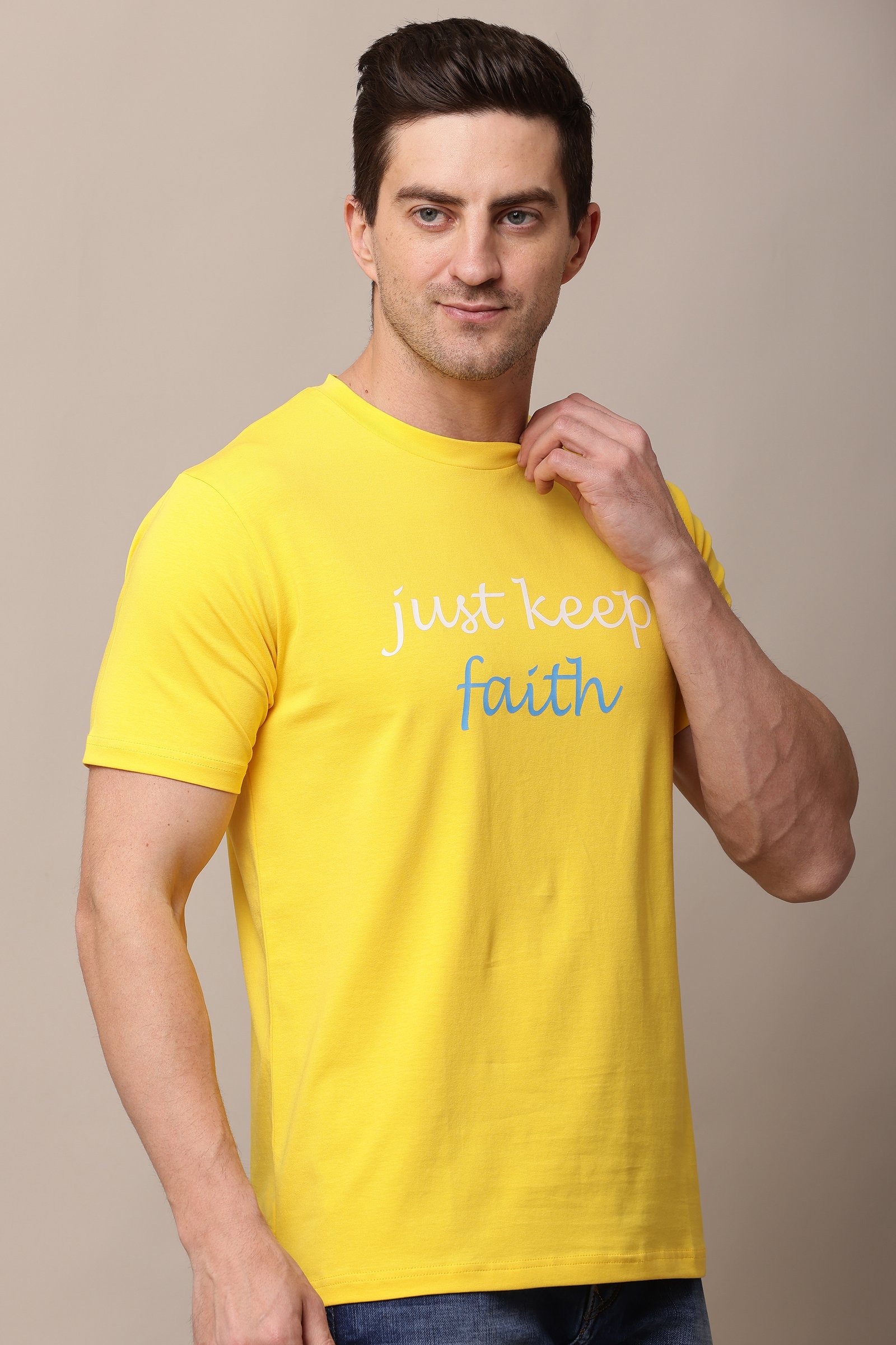Printed Men Yellow Round Neck T-Shirt
