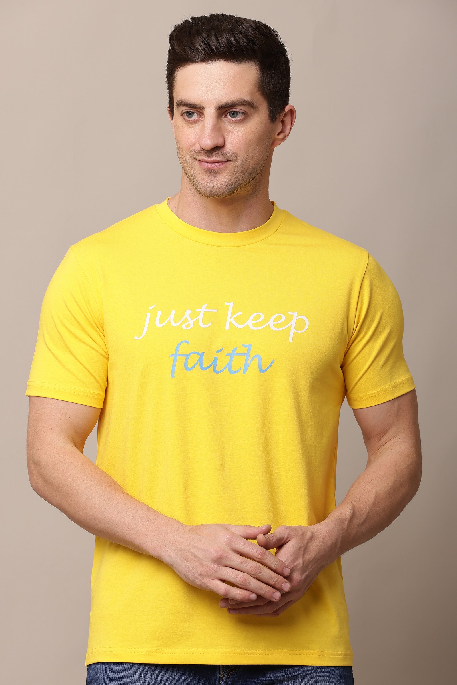 Printed Men Yellow Round Neck T-Shirt