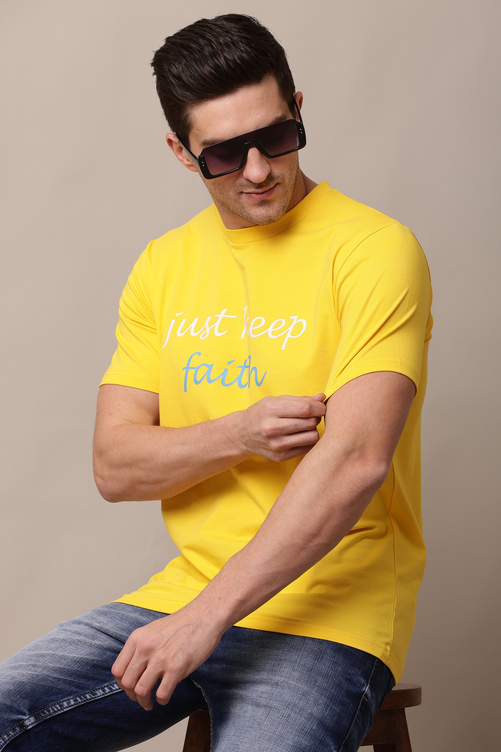 Printed Men Yellow Round Neck T-Shirt