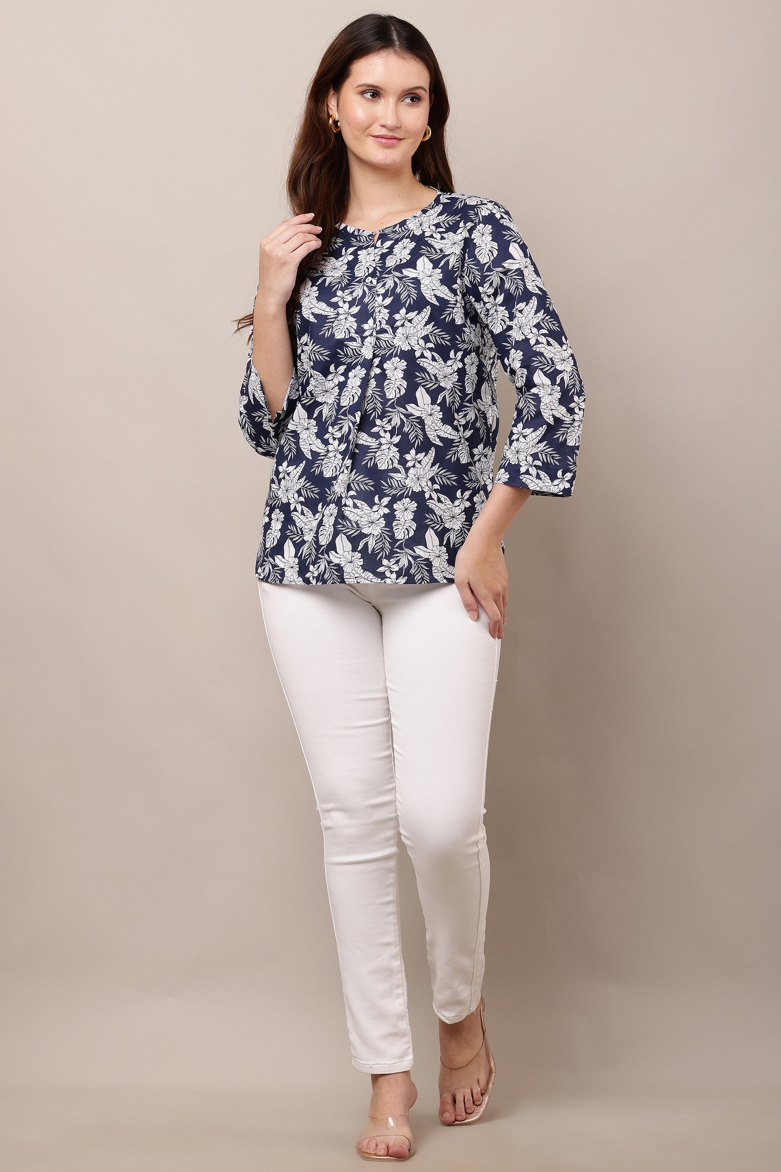 Women\'s Premium Cotton Cambric Top Navy Blue