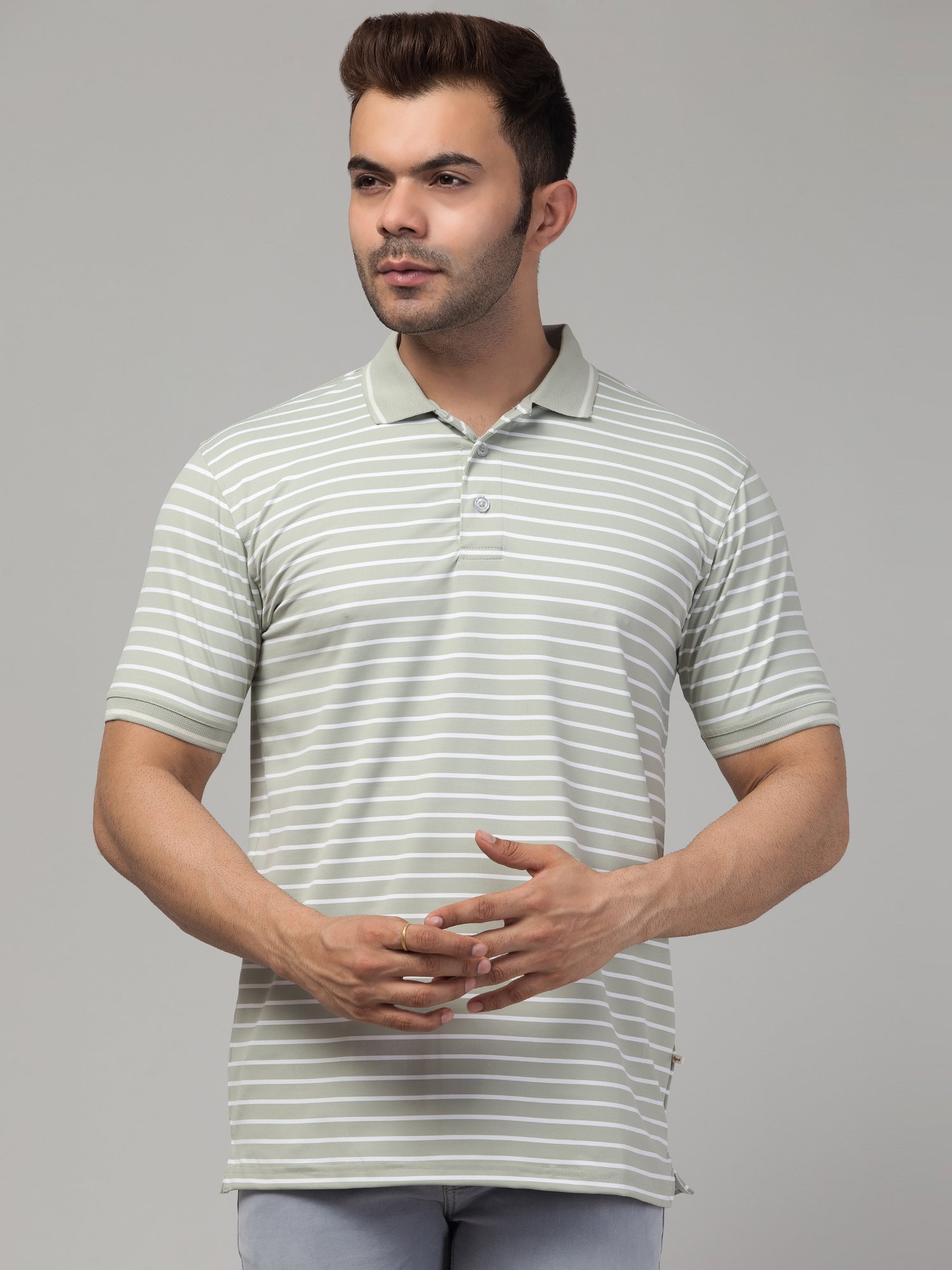 Riptide Striped Men Polo Neck Reversible grey T-Shirt