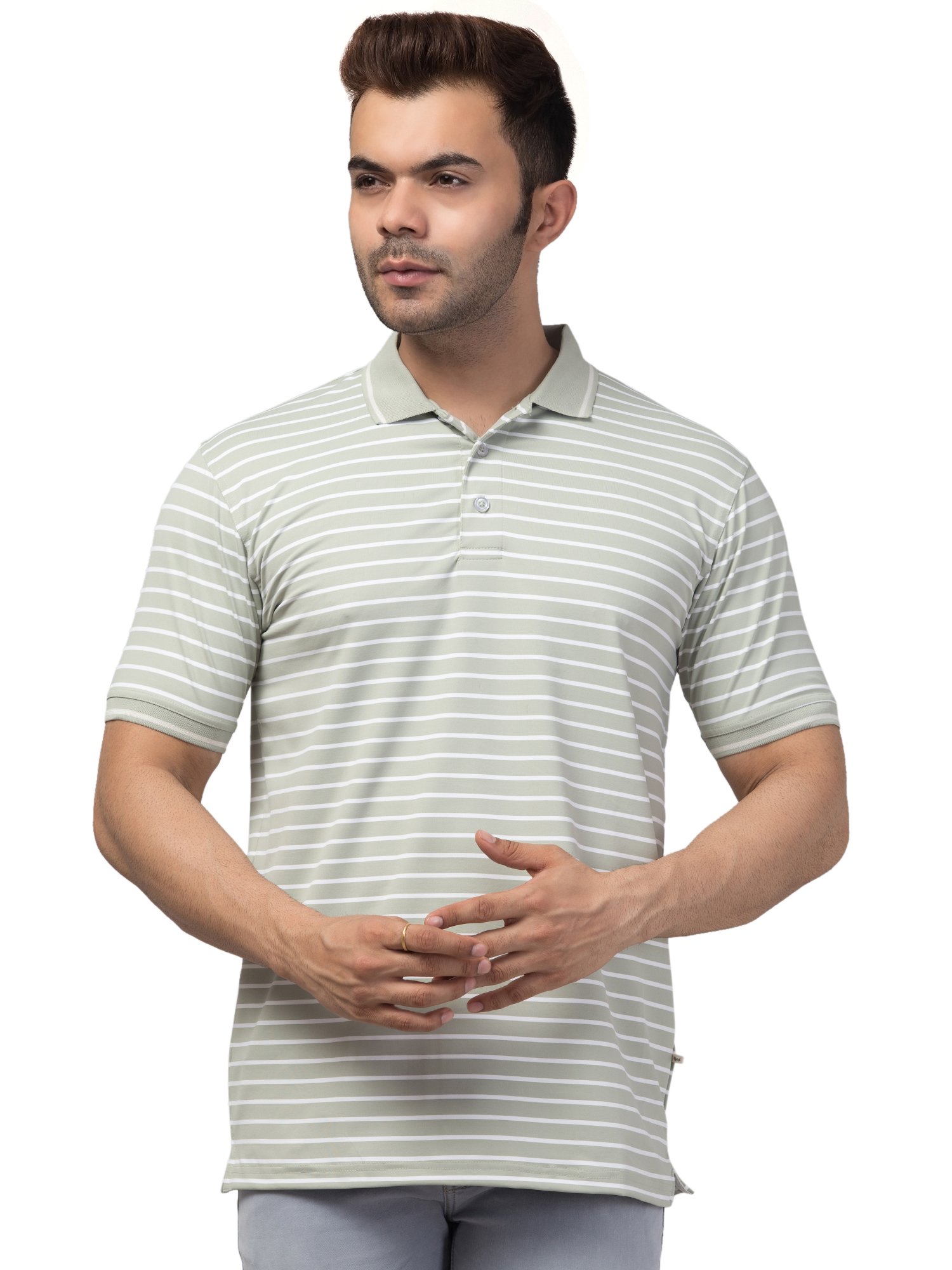 Riptide Striped Men Polo Neck Reversible grey T-Shirt
