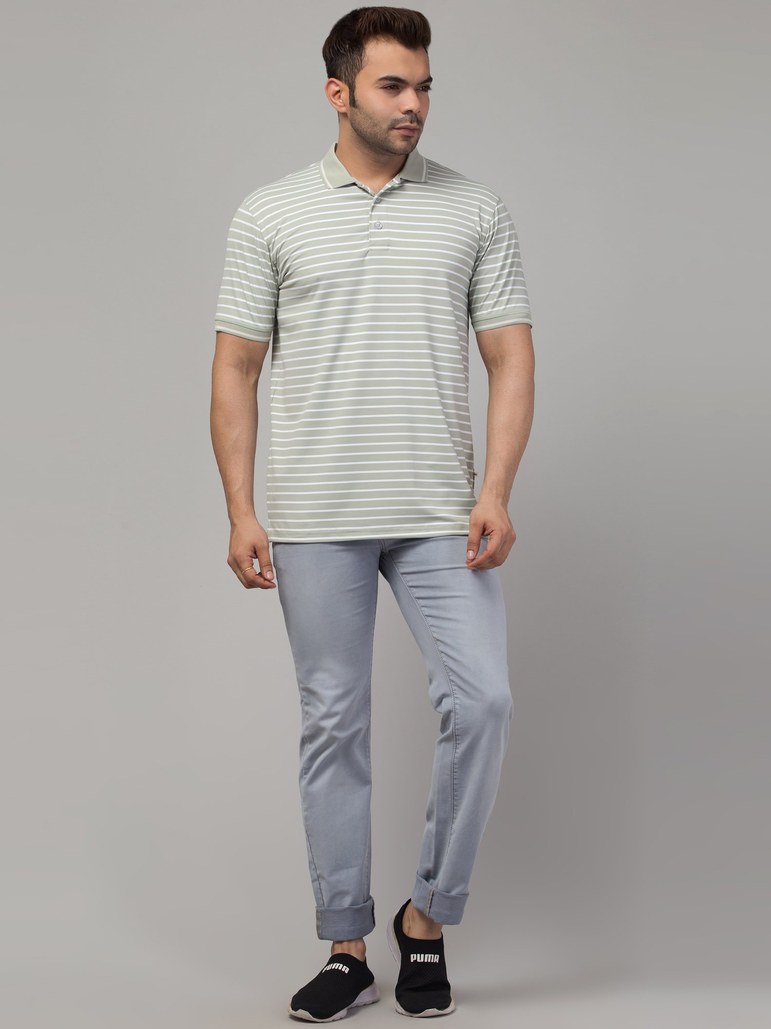 Riptide Striped Men Polo Neck Reversible grey T-Shirt