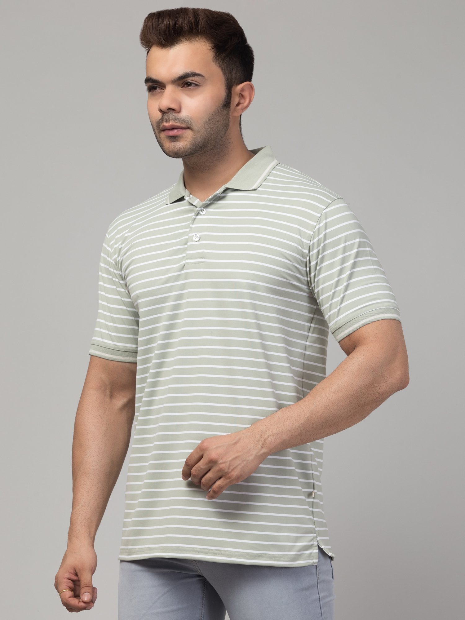 Riptide Striped Men Polo Neck Reversible grey T-Shirt