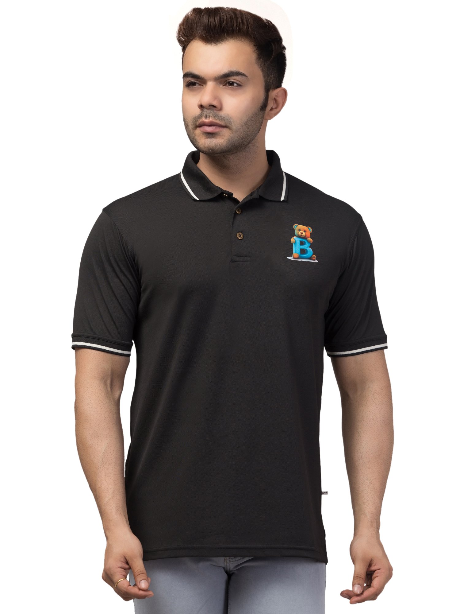 Solid Men Polo Neck Reversible black T-Shirt