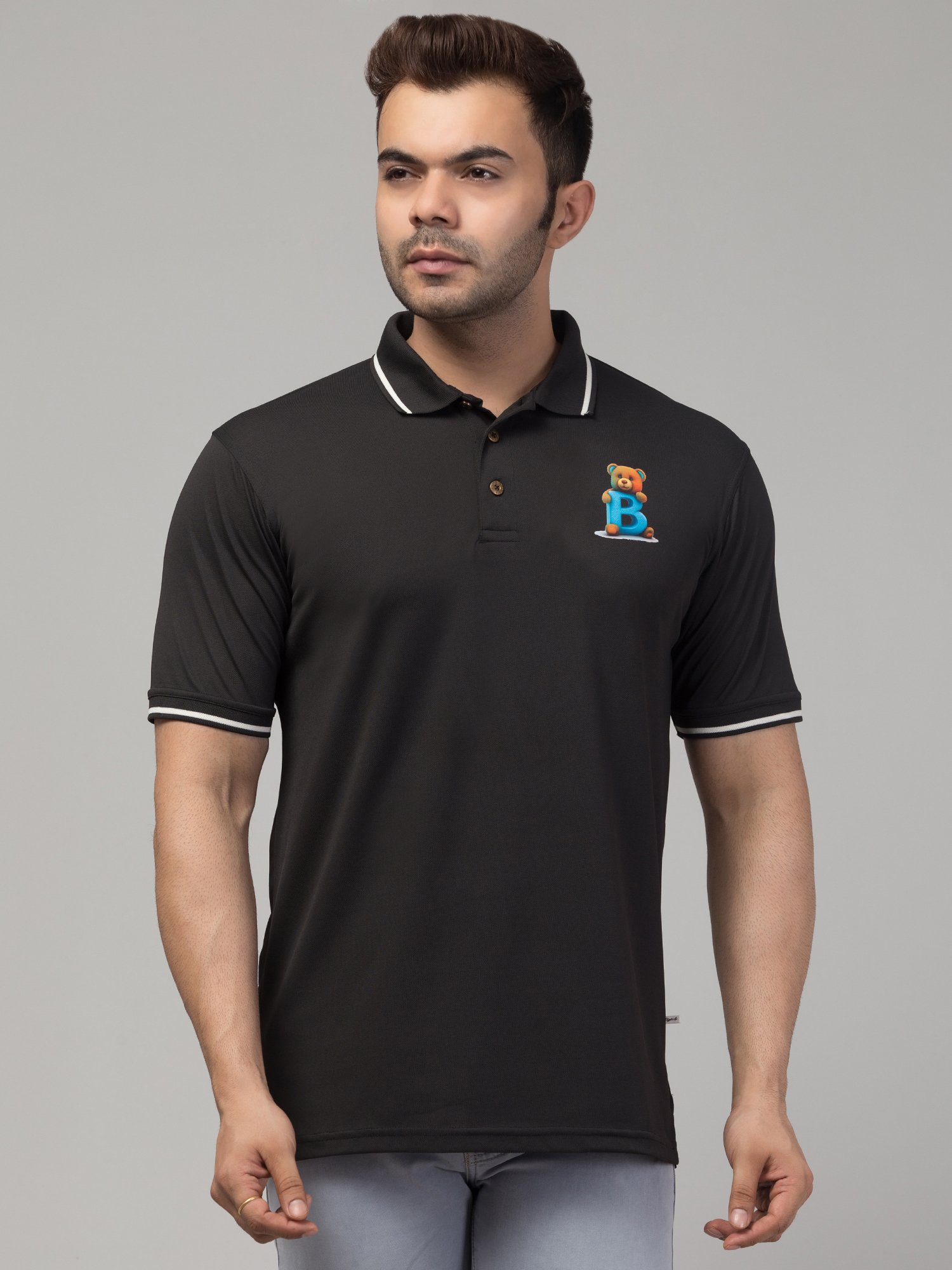 Solid Men Polo Neck Reversible black T-Shirt