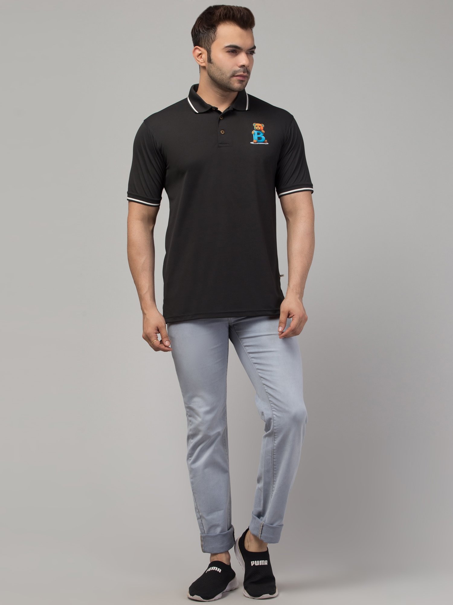 Solid Men Polo Neck Reversible black T-Shirt