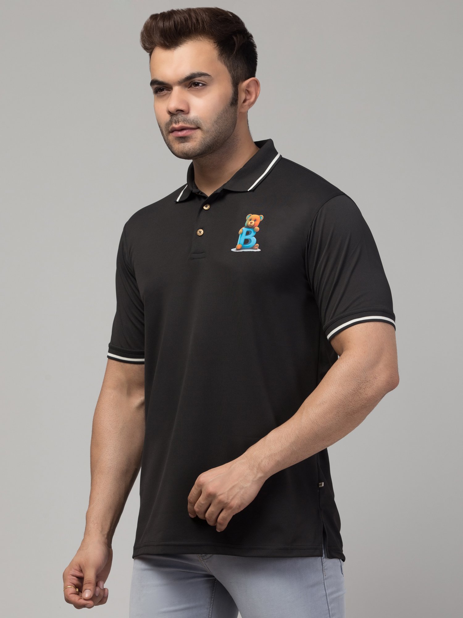 Solid Men Polo Neck Reversible black T-Shirt