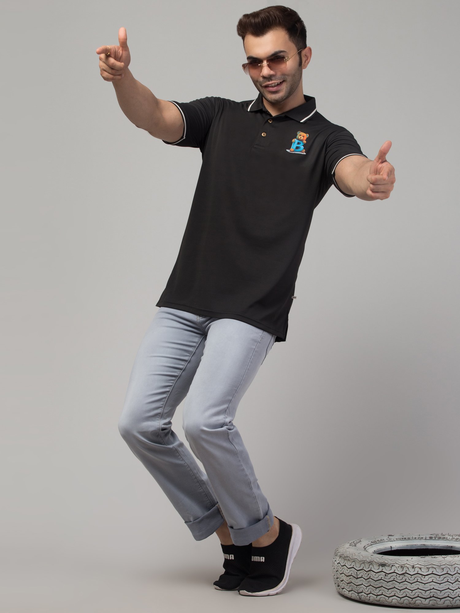 Solid Men Polo Neck Reversible black T-Shirt