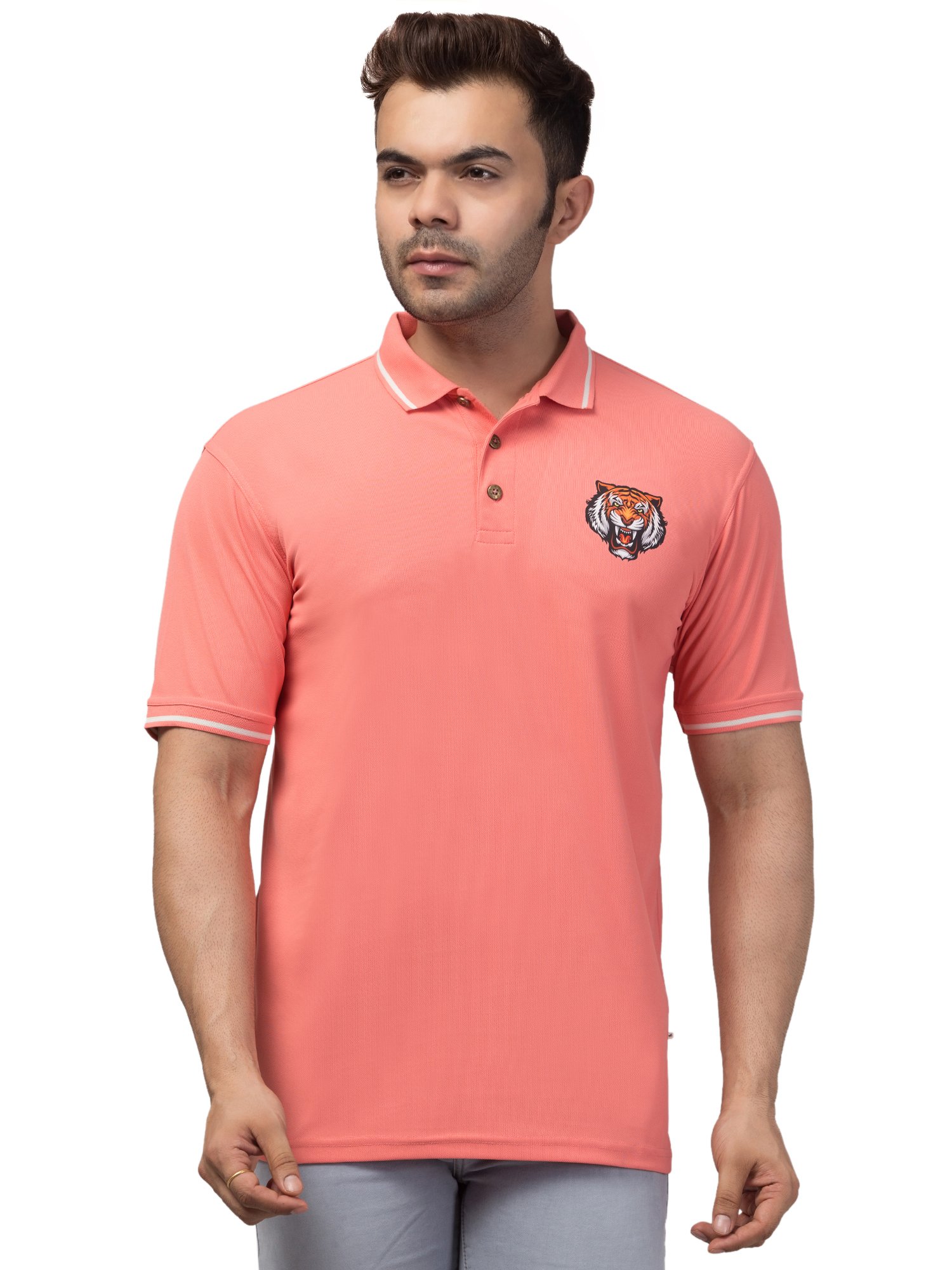 Printed Men Polo Neck Reversible pink T-Shirt