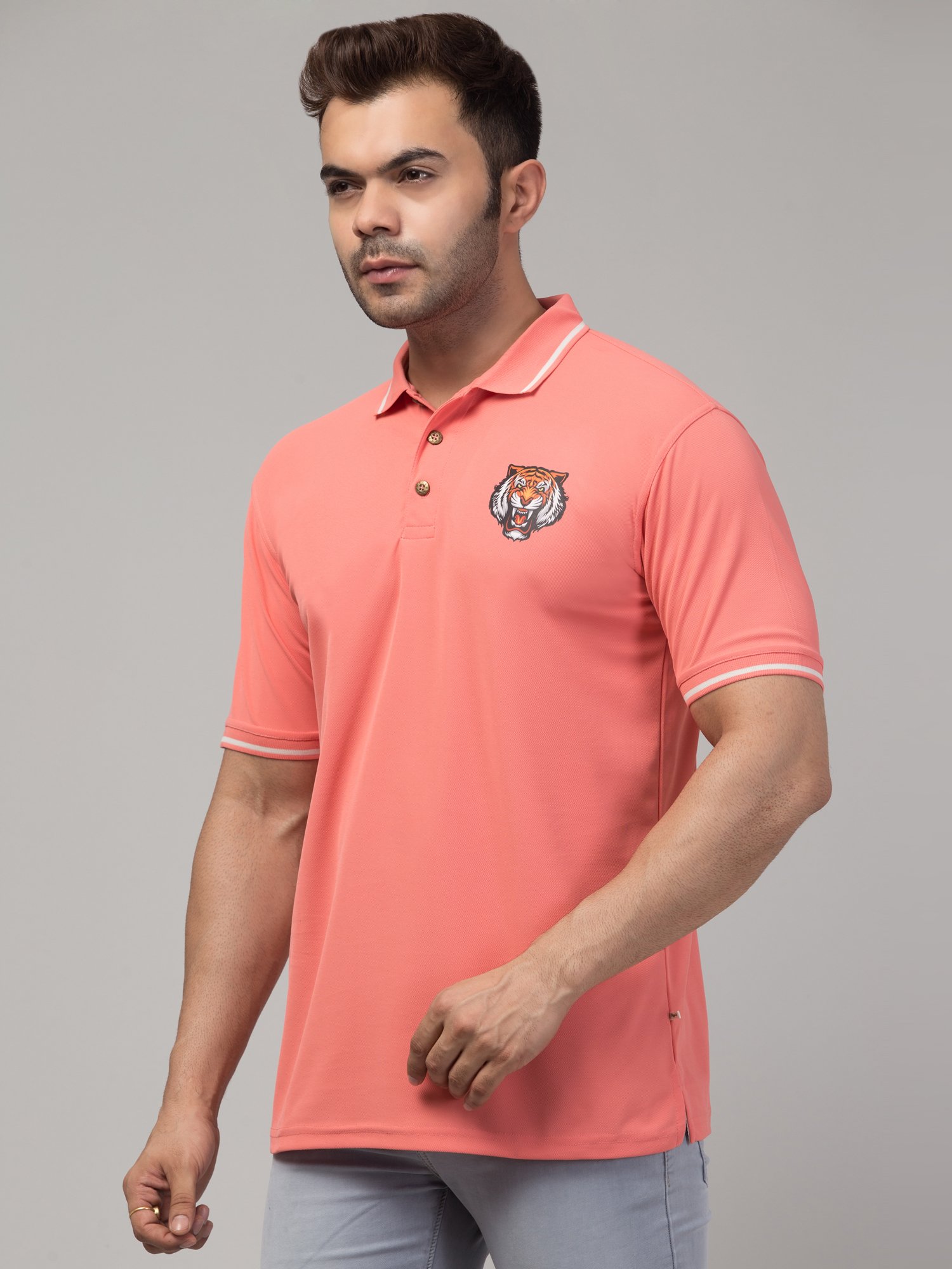 Printed Men Polo Neck Reversible pink T-Shirt