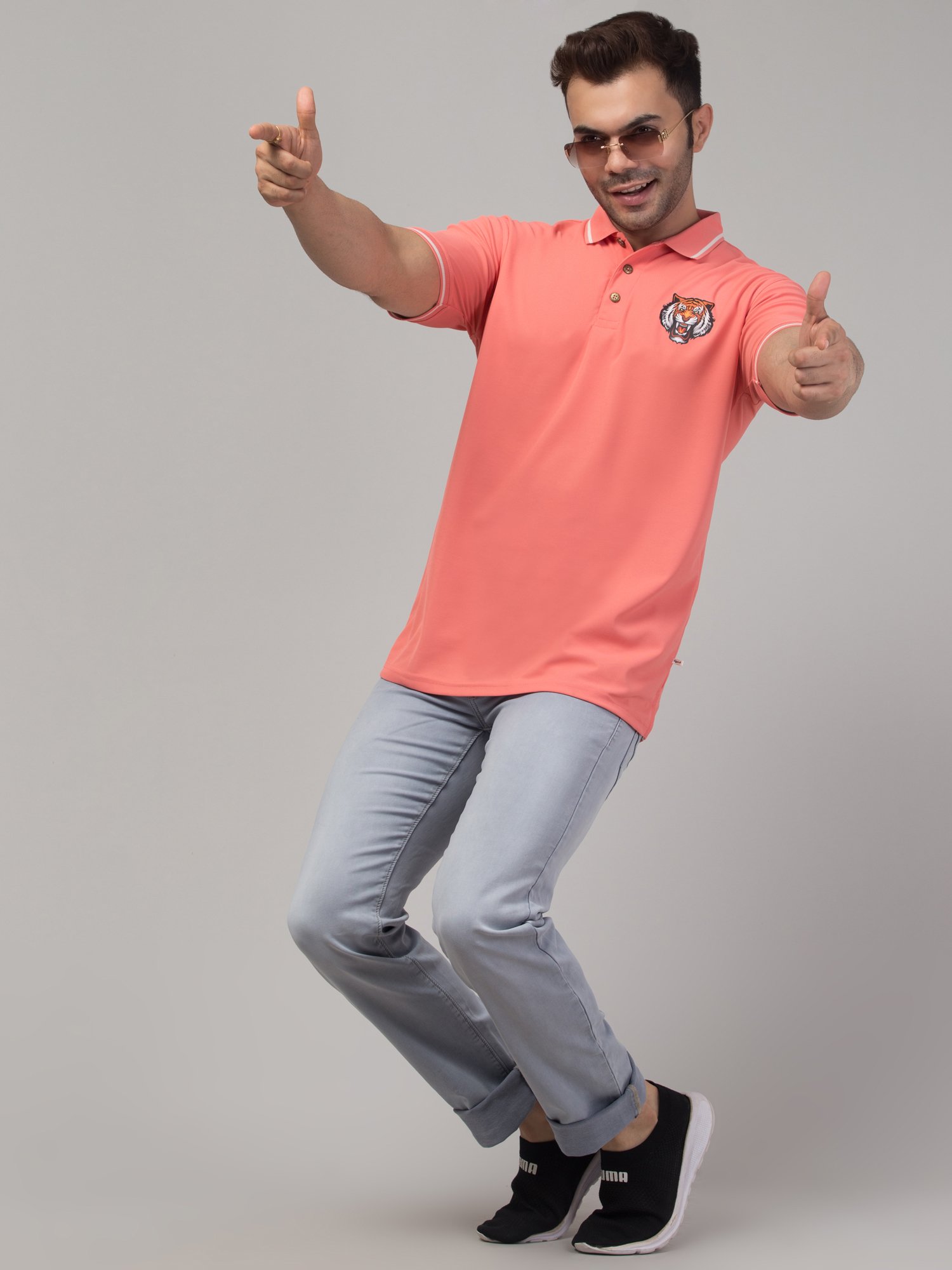 Printed Men Polo Neck Reversible pink T-Shirt
