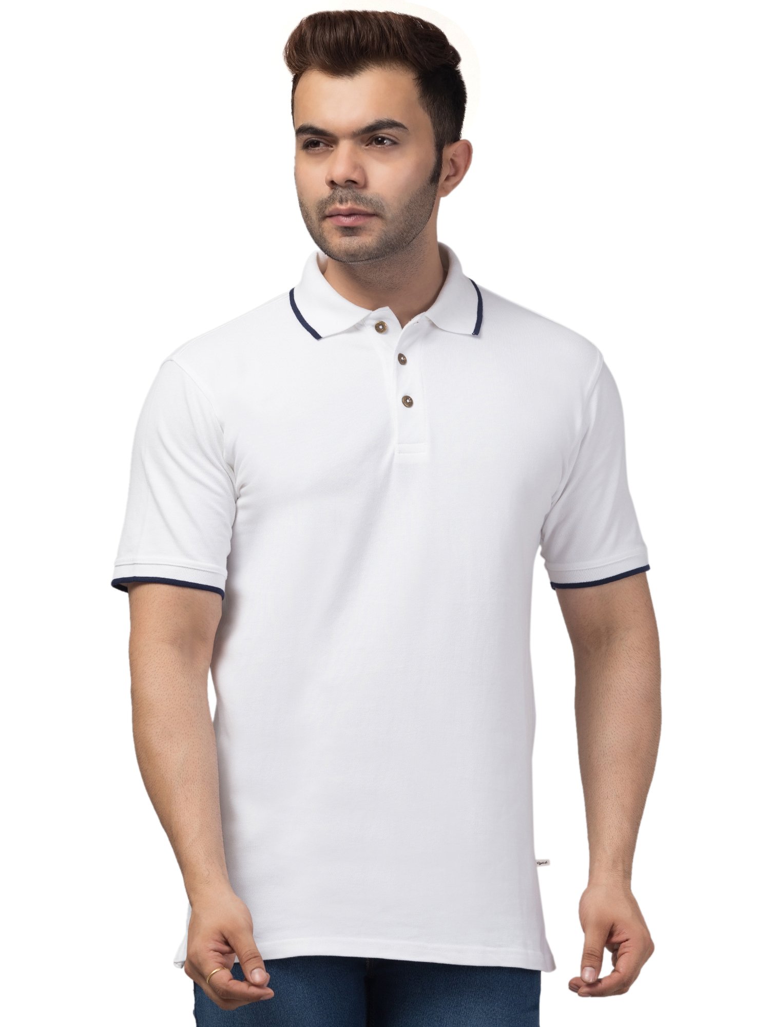 Solid Men Polo Neck white T-Shirt