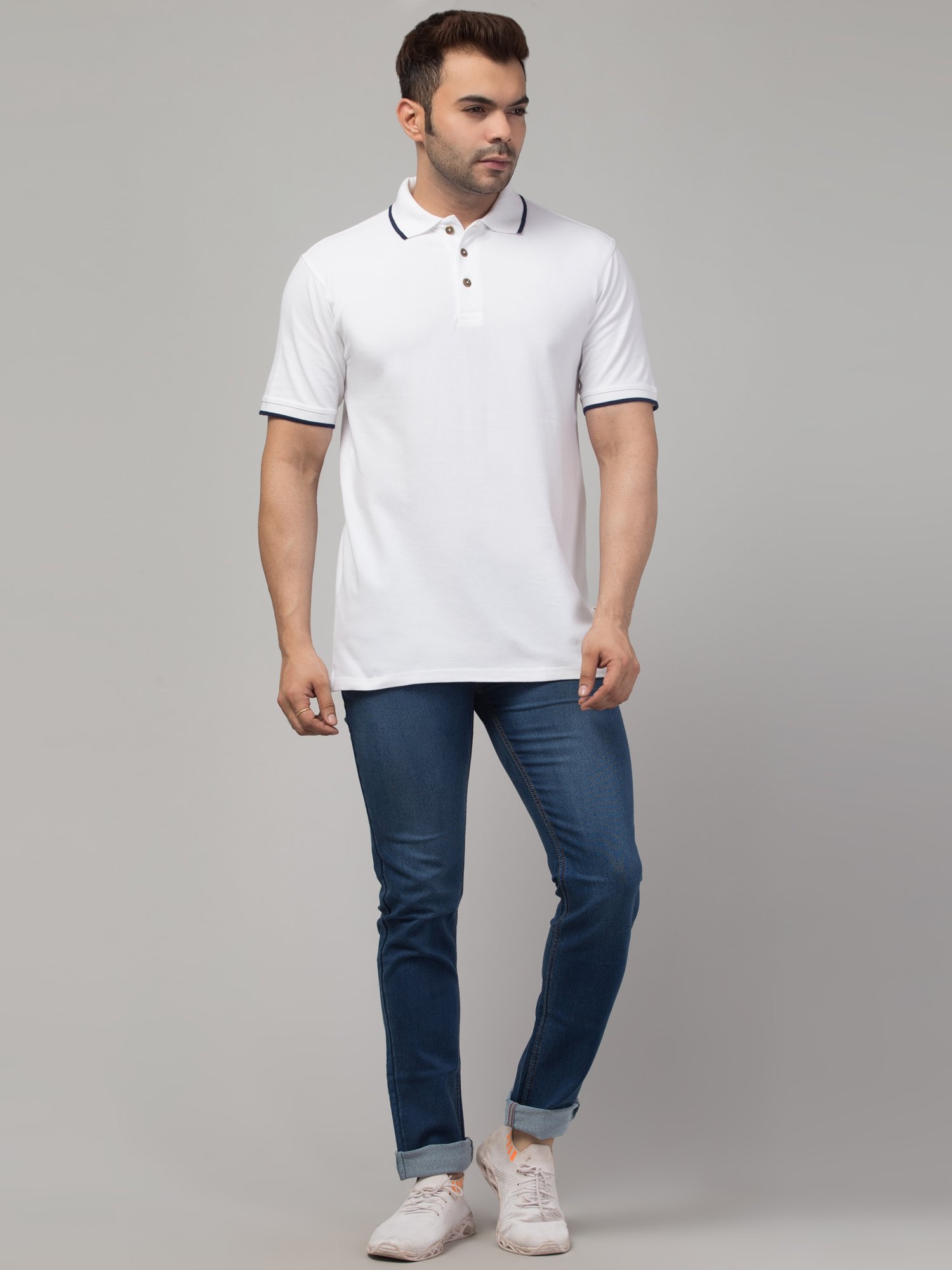 Solid Men Polo Neck white T-Shirt