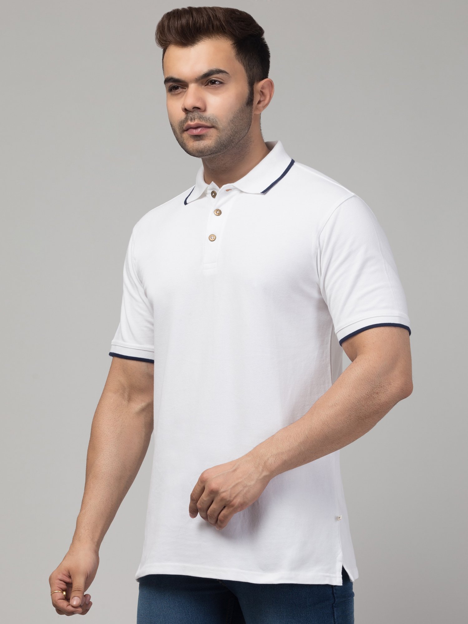 Solid Men Polo Neck white T-Shirt