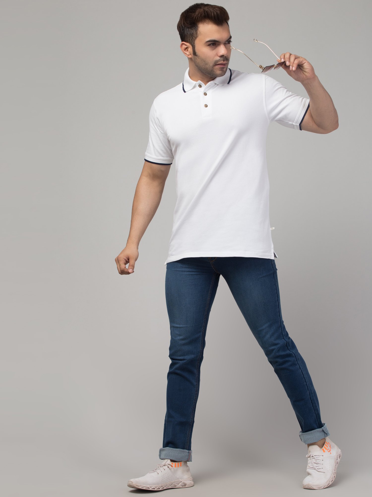 Solid Men Polo Neck white T-Shirt