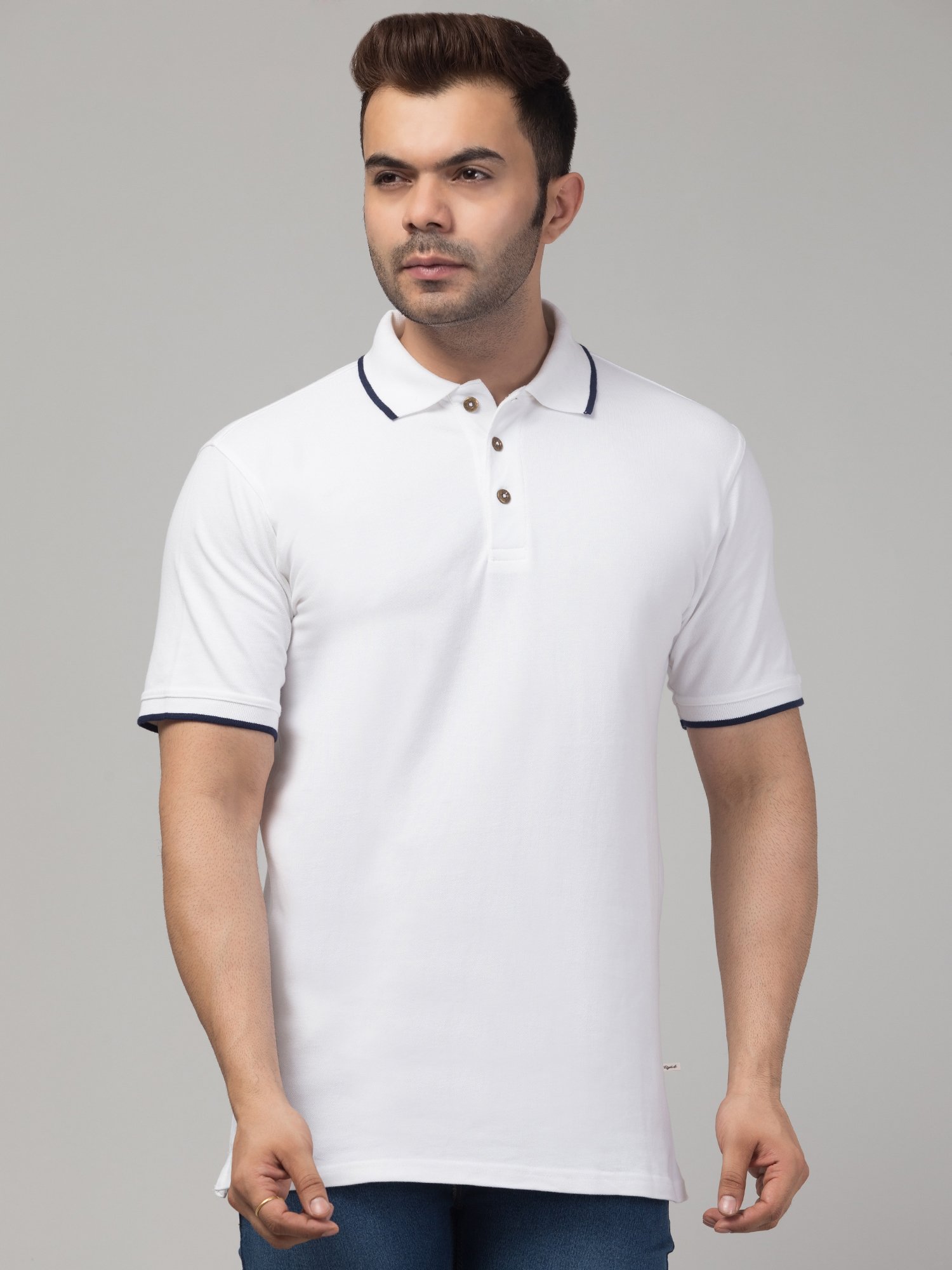 Solid Men Polo Neck white T-Shirt