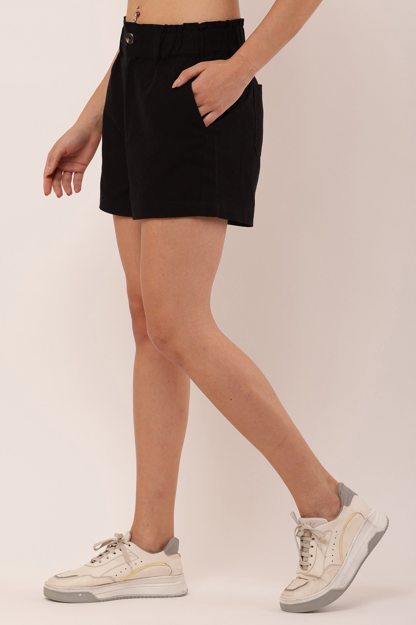 Ladies Stretch Cotton Twill Shorts BLACK 