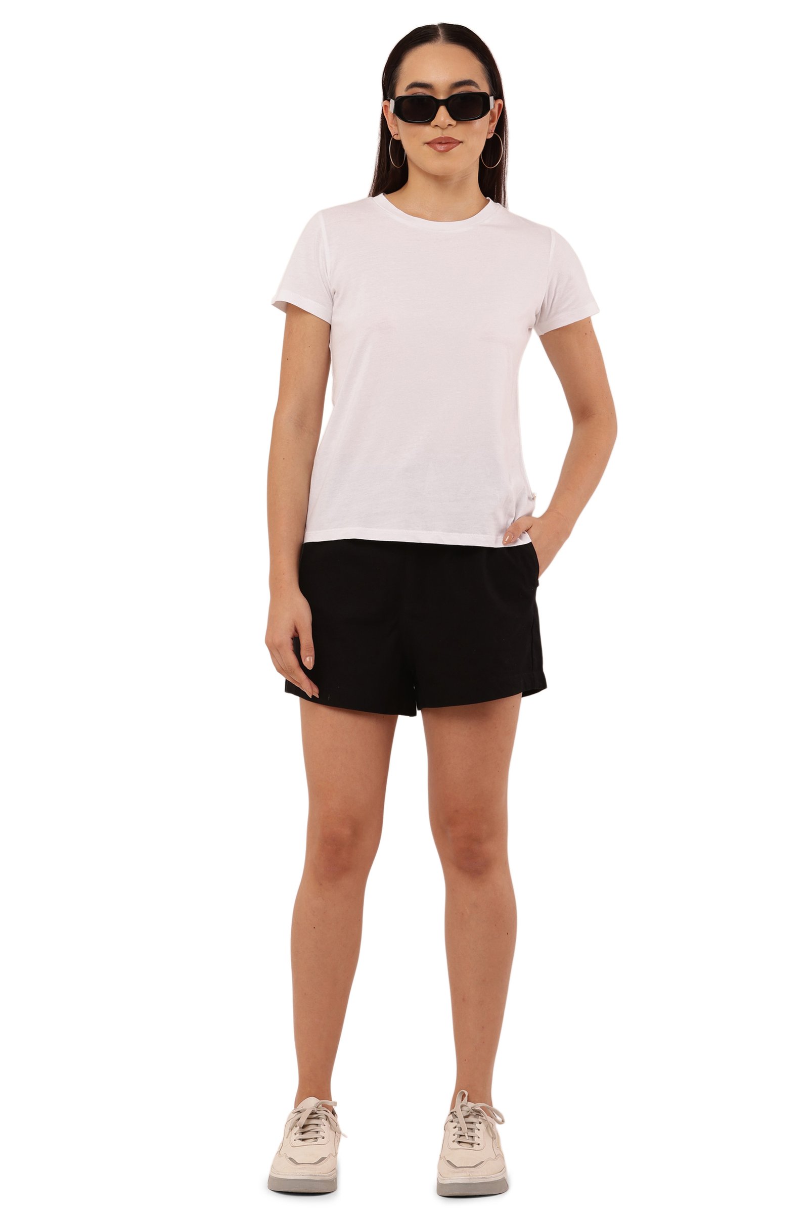 Ladies Stretch Cotton Twill Shorts BLACK 