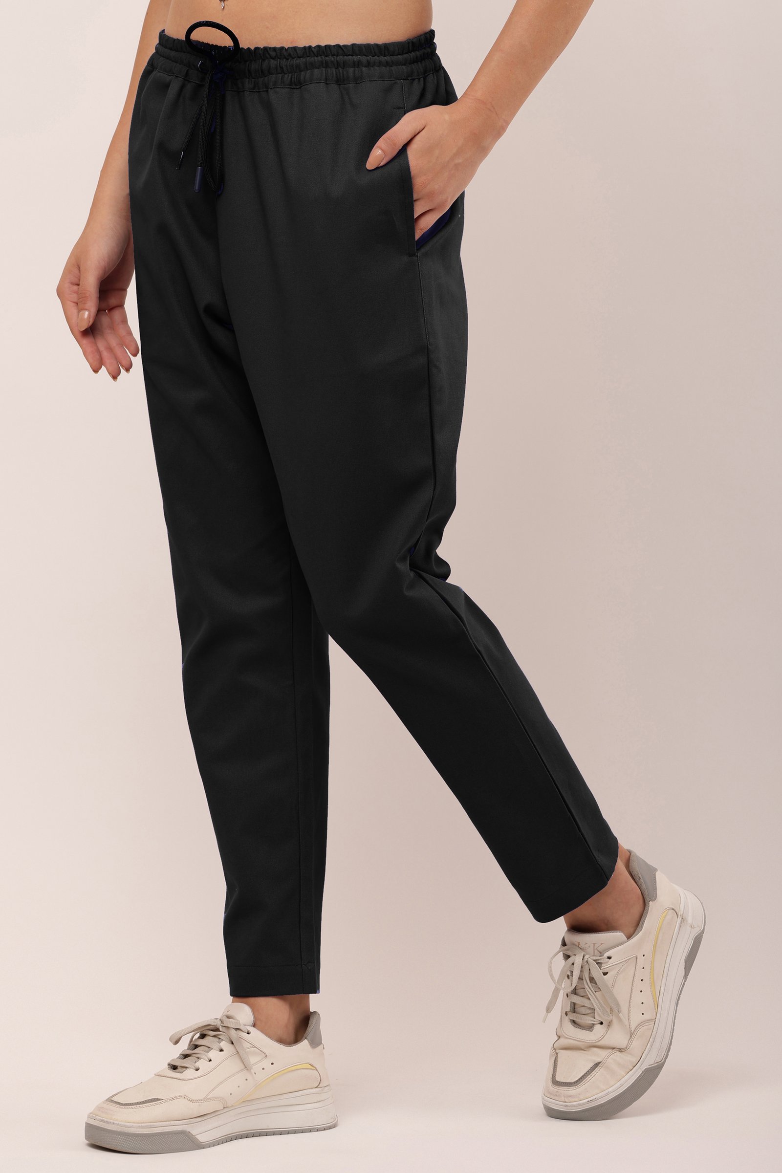 Girls Cotton Twill Lycra Stretch Trousers BLACK