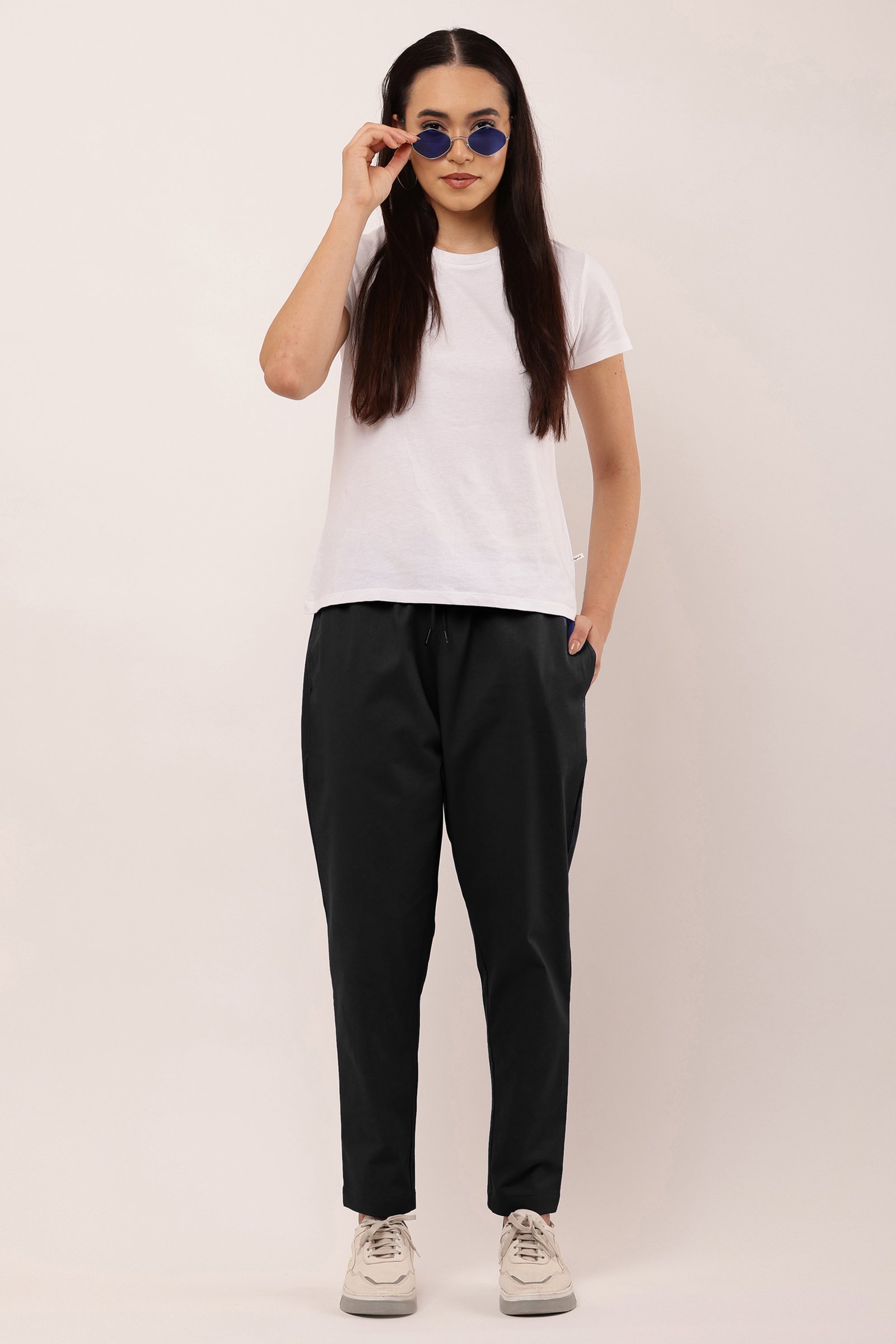 Girls Cotton Twill Lycra Stretch Trousers BLACK
