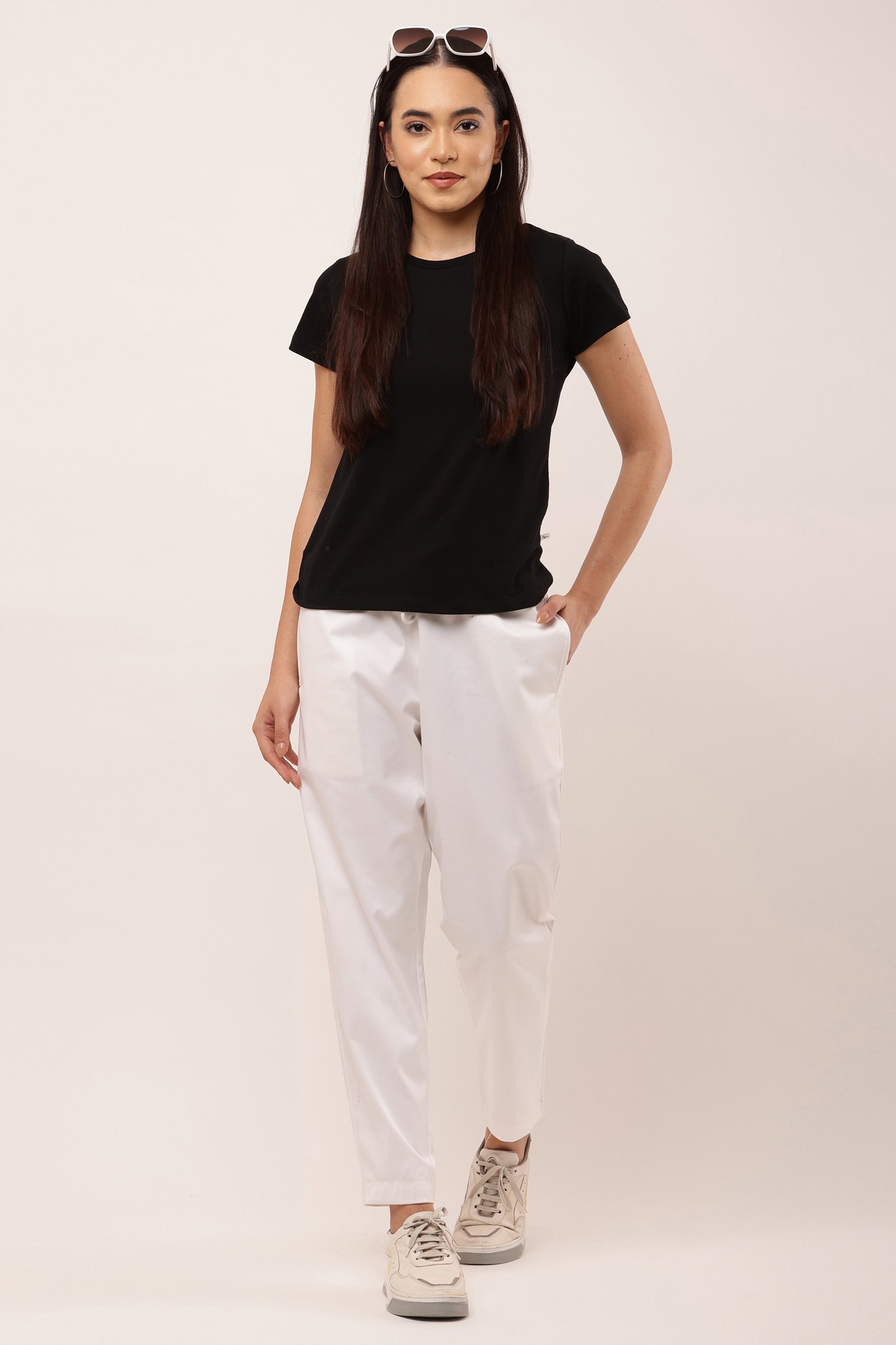 Girls Cotton Twill Lycra Stretch Trousers WHITE