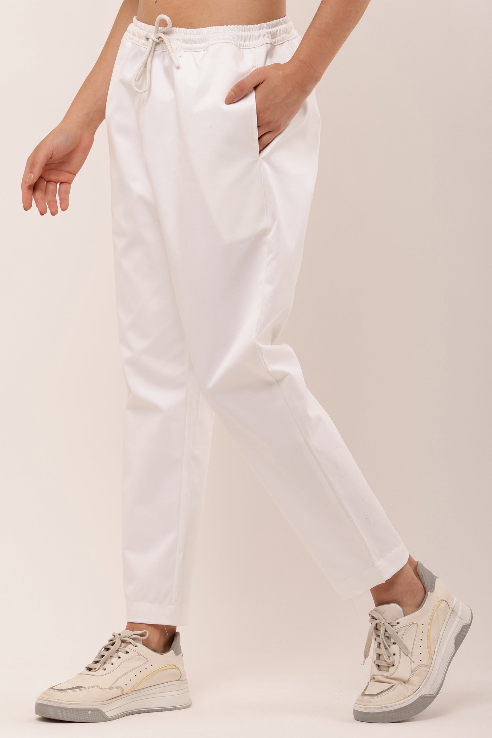 Girls Cotton Twill Lycra Stretch Trousers WHITE