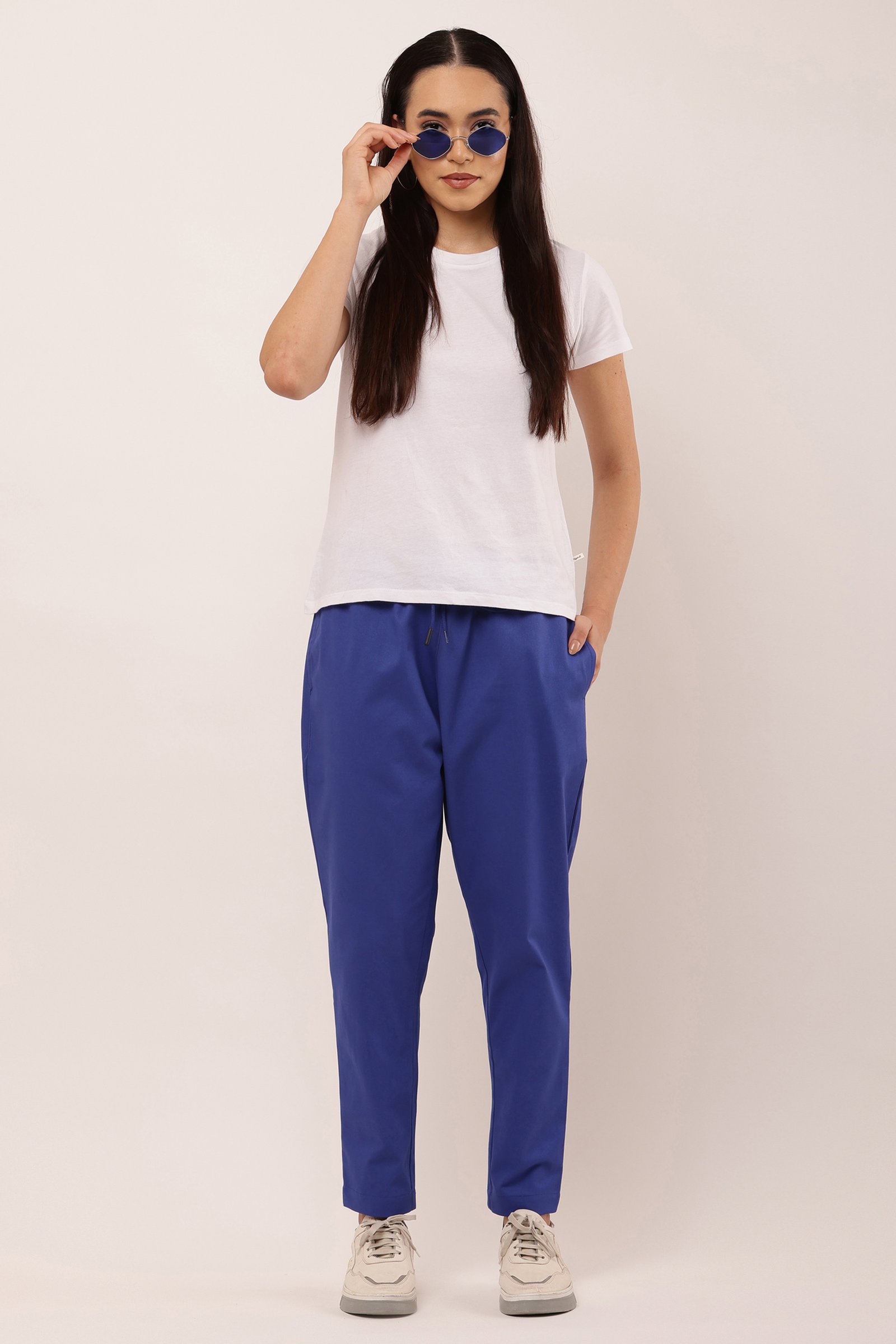 Girls Cotton Twill Lycra Stretch Trousers NAVY BLUE
