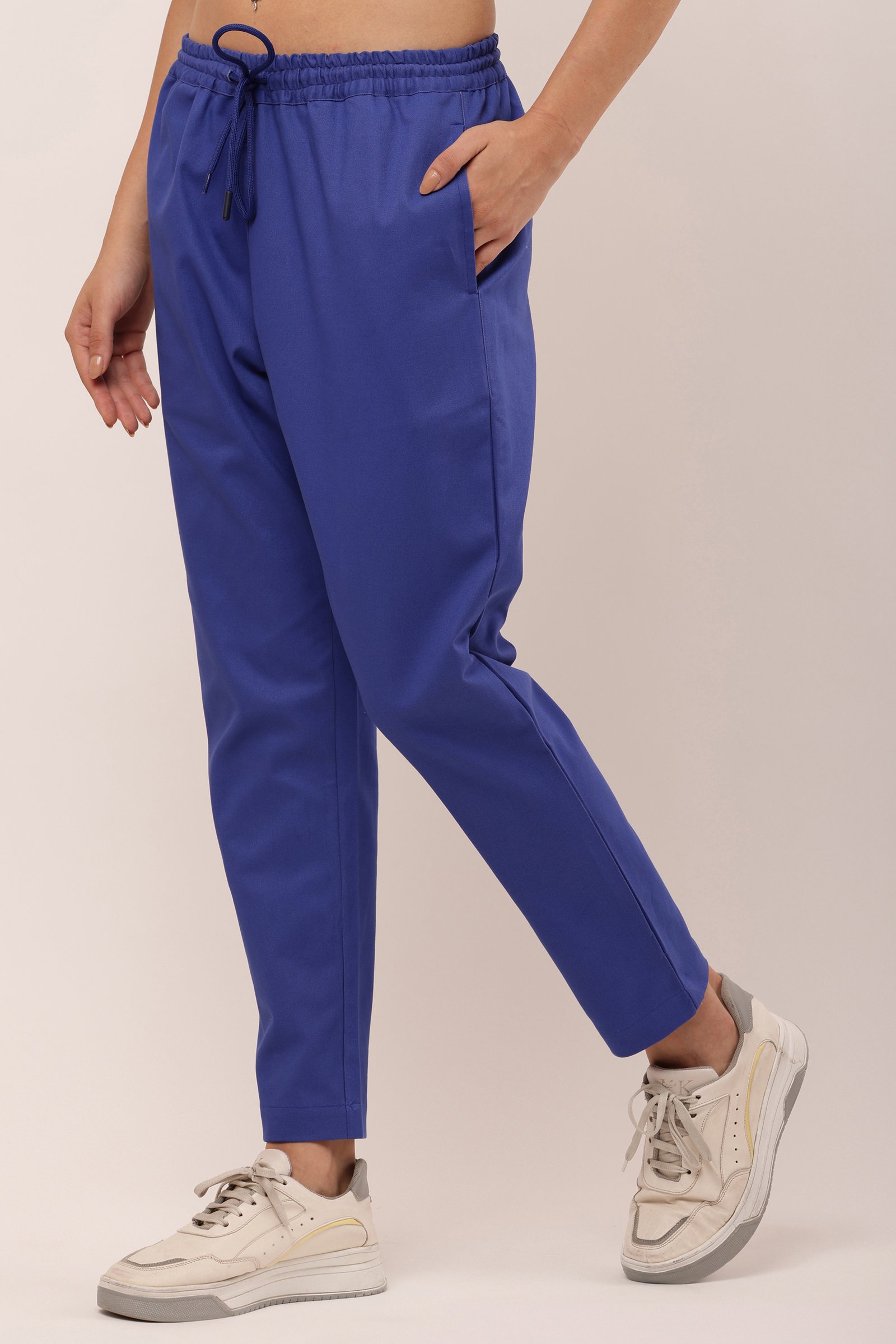Girls Cotton Twill Lycra Stretch Trousers NAVY BLUE