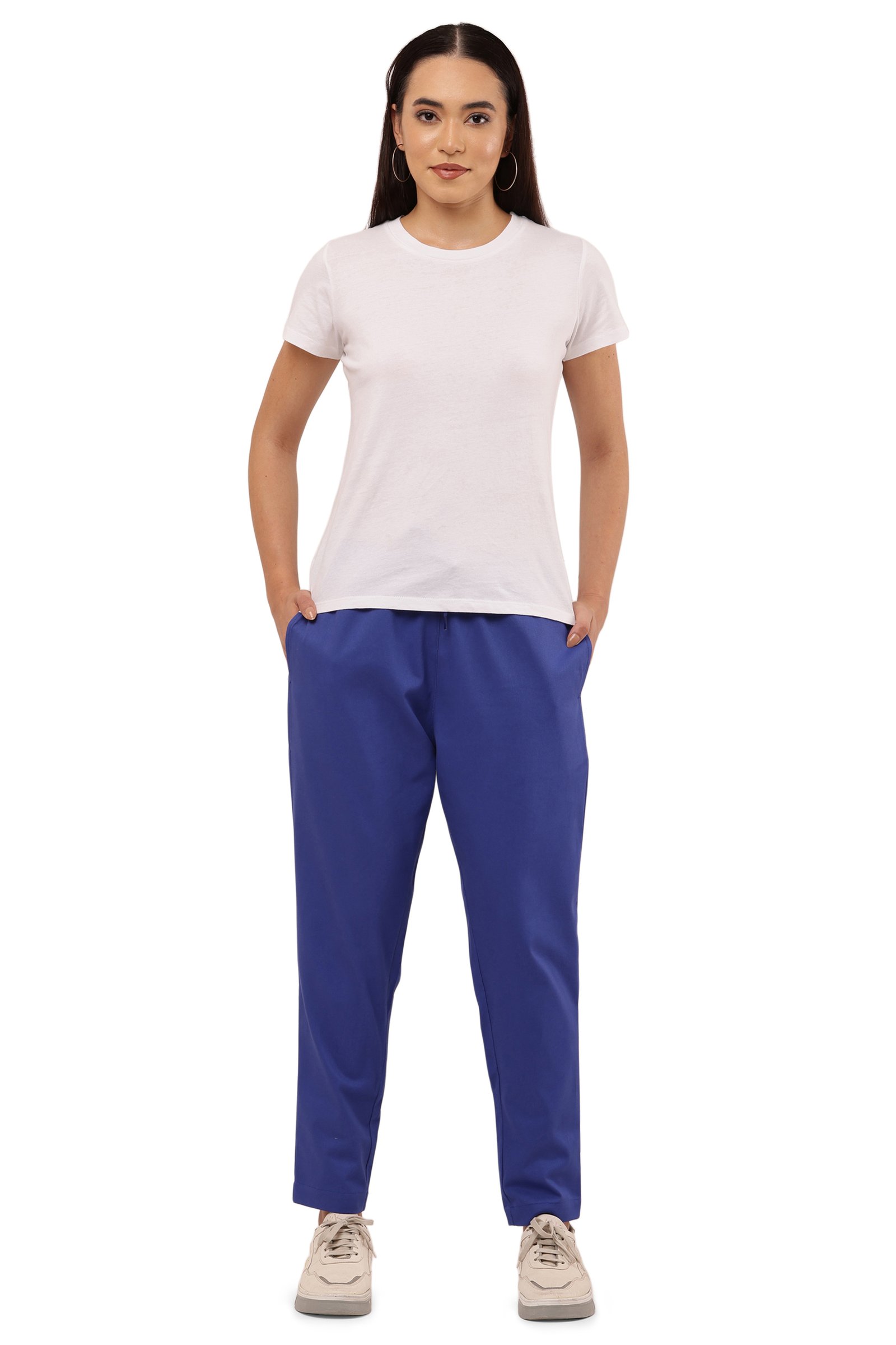 Girls Cotton Twill Lycra Stretch Trousers NAVY BLUE