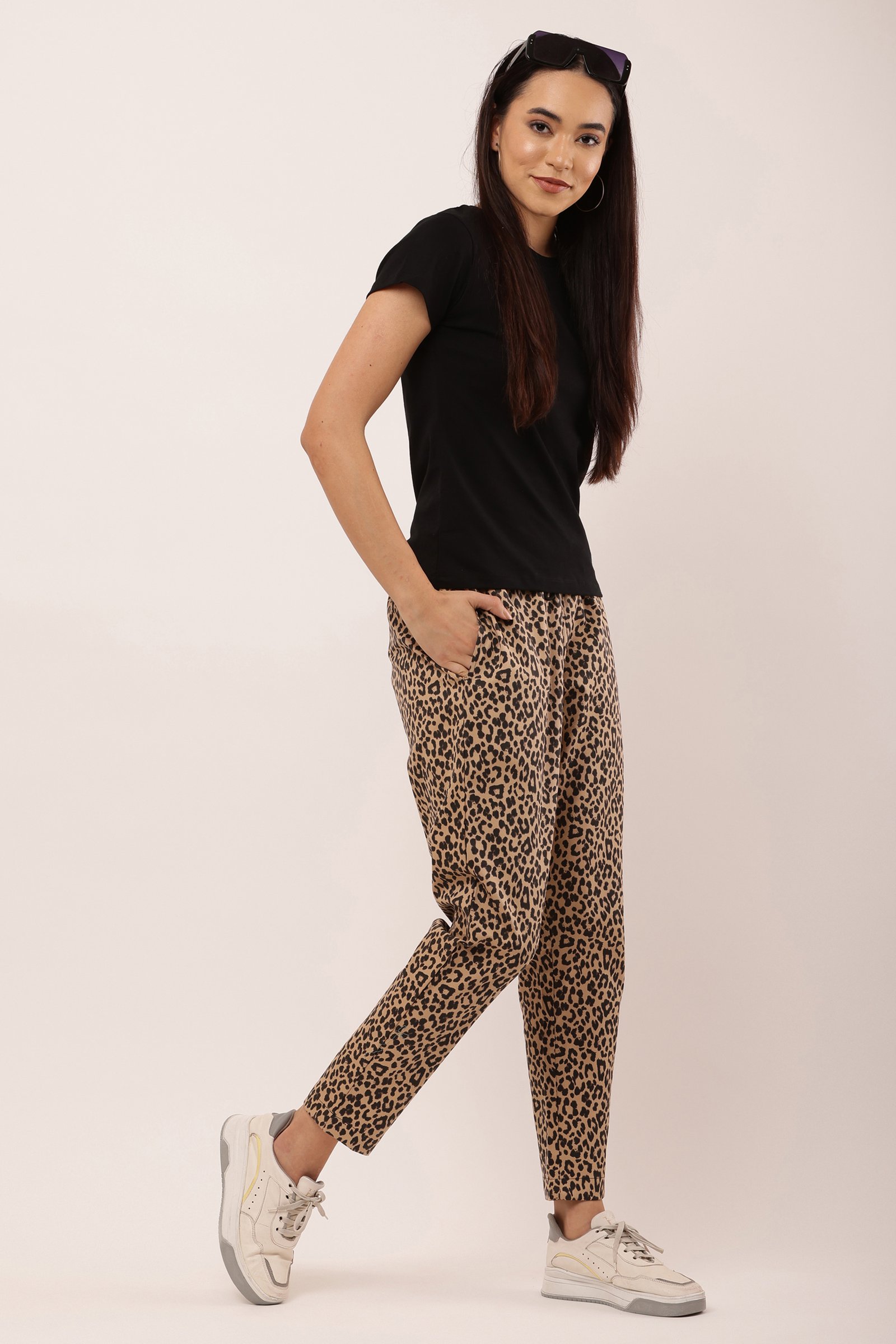 Girls Cotton Twill Lycra Stretch Trousers Tiger Print