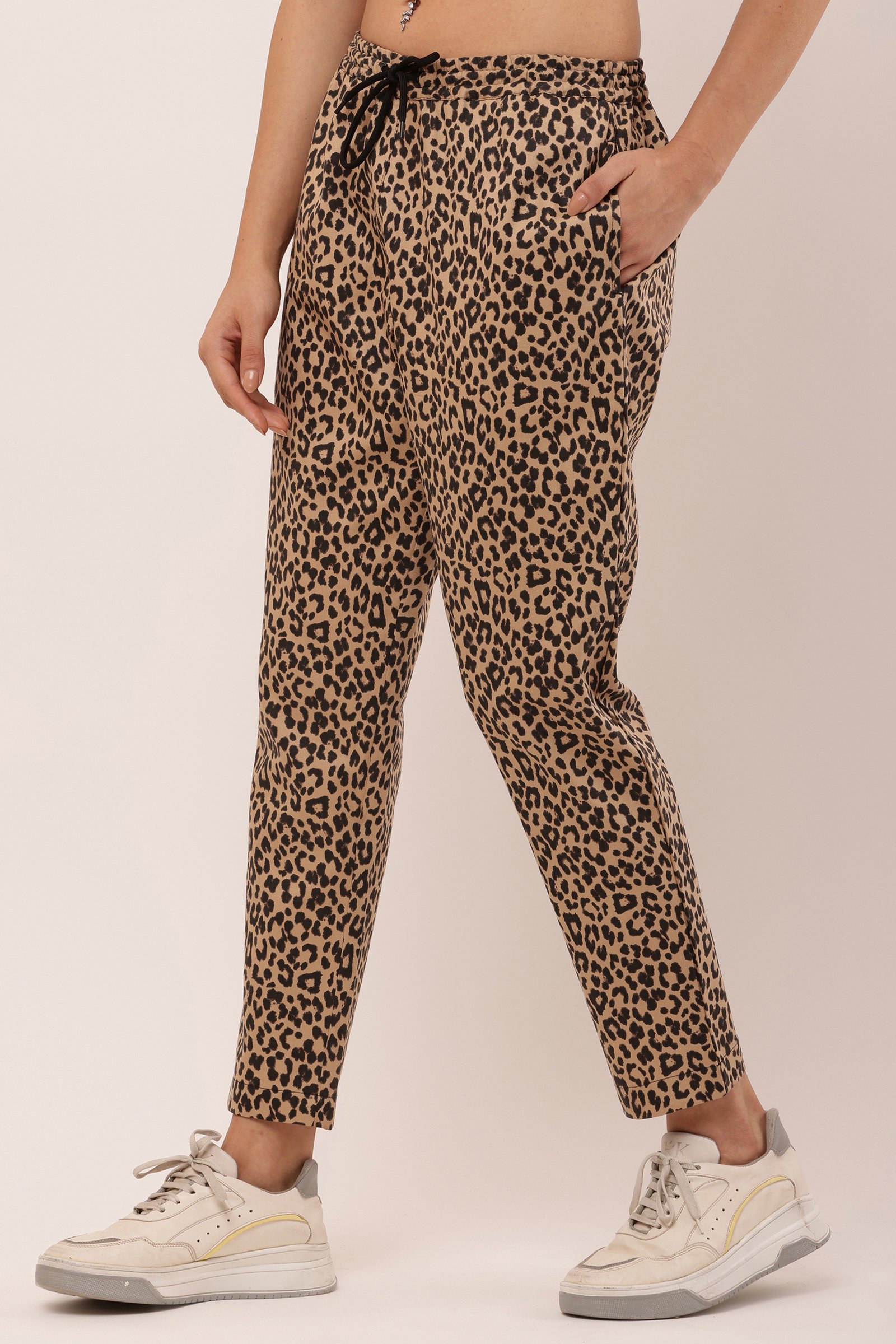 Girls Cotton Twill Lycra Stretch Trousers Tiger Print