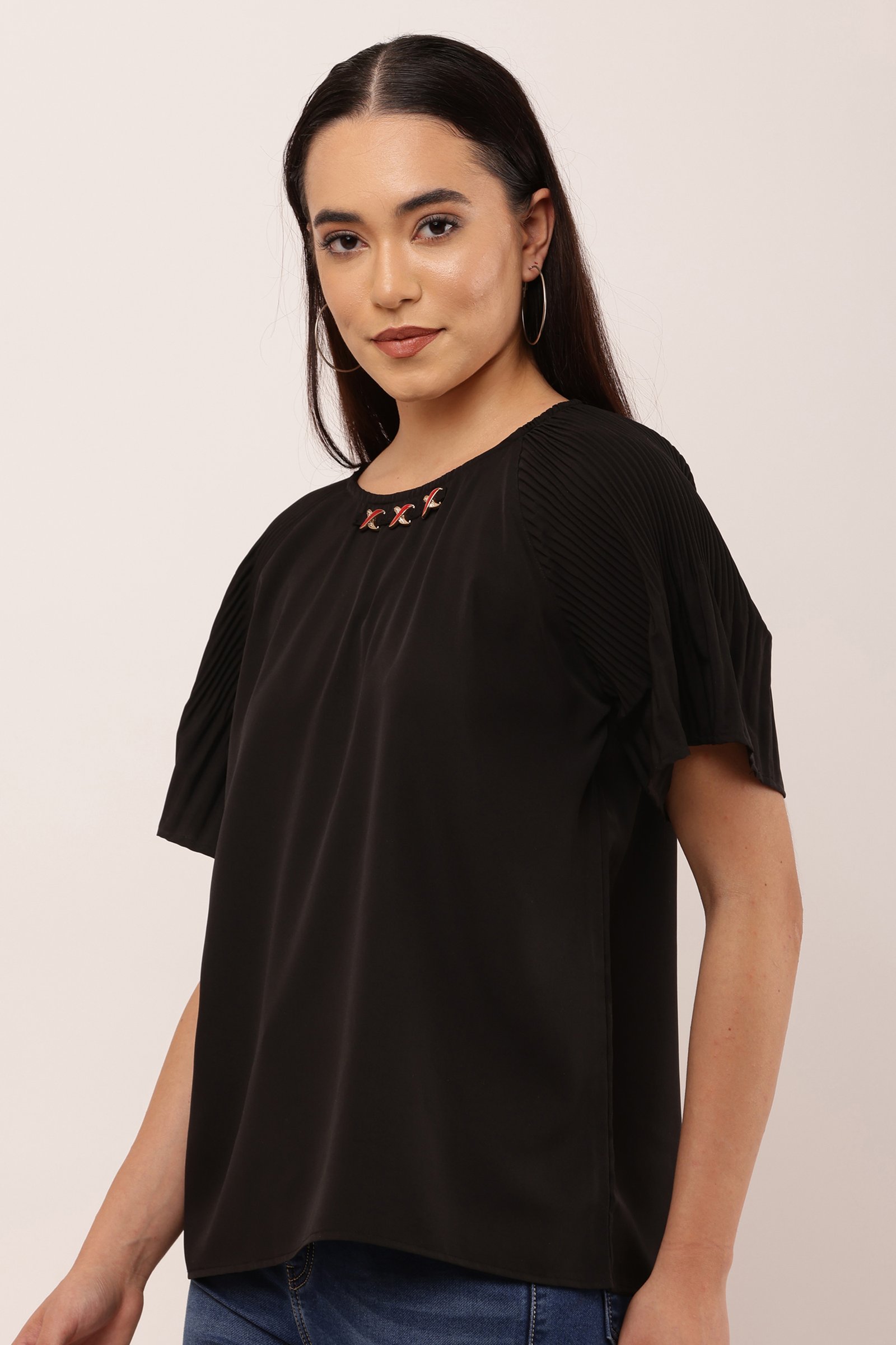 Women Stylish Poly Crepe Top BLACK