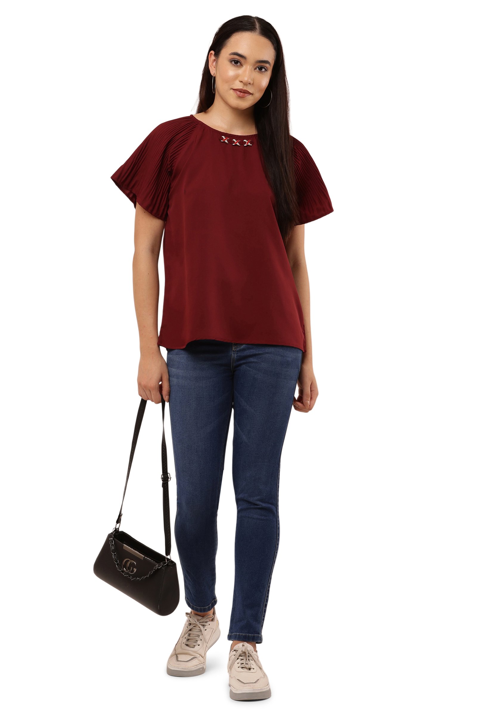 Women Stylish Poly Crepe Top MAROON