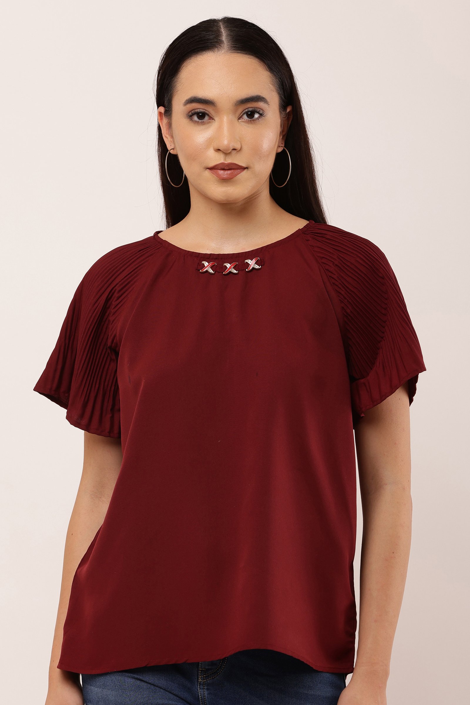 Women Stylish Poly Crepe Top MAROON