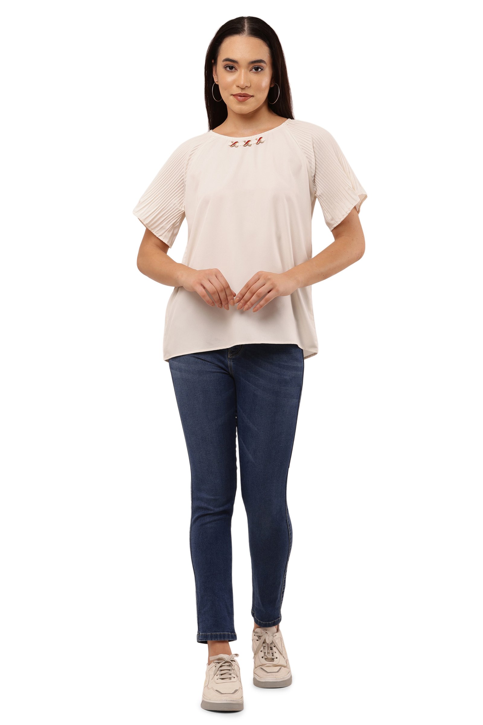 Women Stylish Poly Crepe Top OFF WHITE