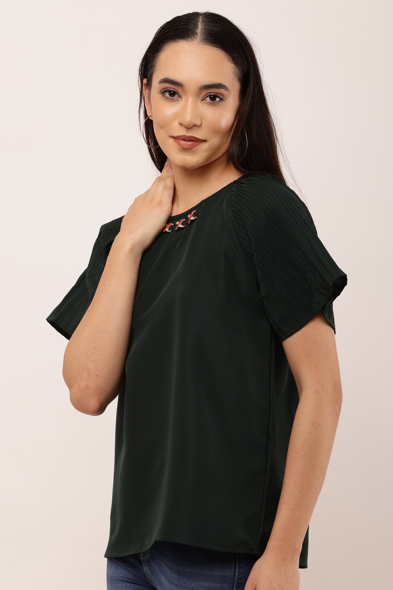 Women Stylish Poly Crepe Top GREEN
