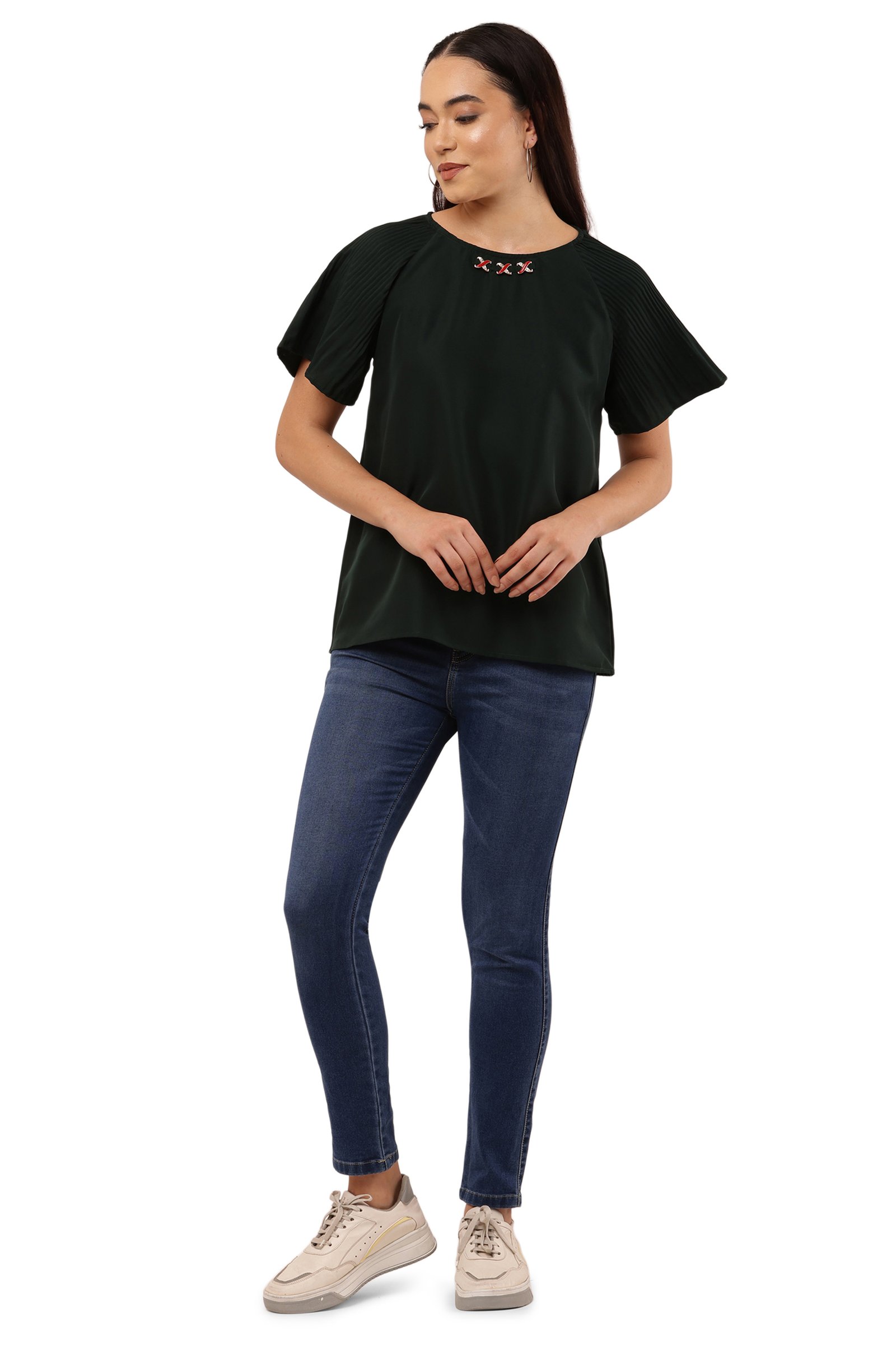 Women Stylish Poly Crepe Top GREEN