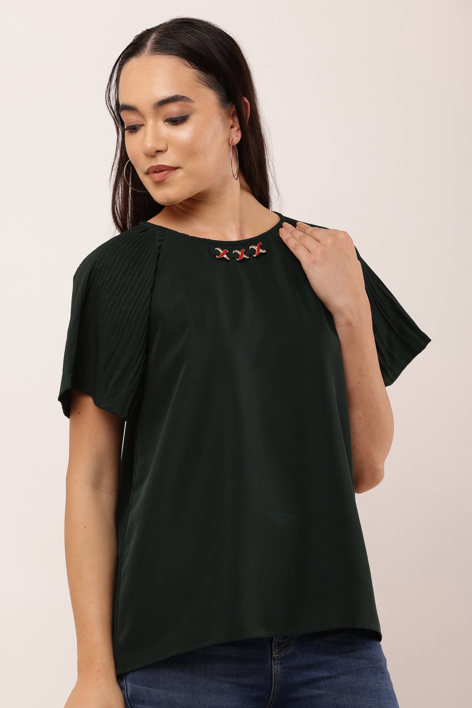 Women Stylish Poly Crepe Top GREEN
