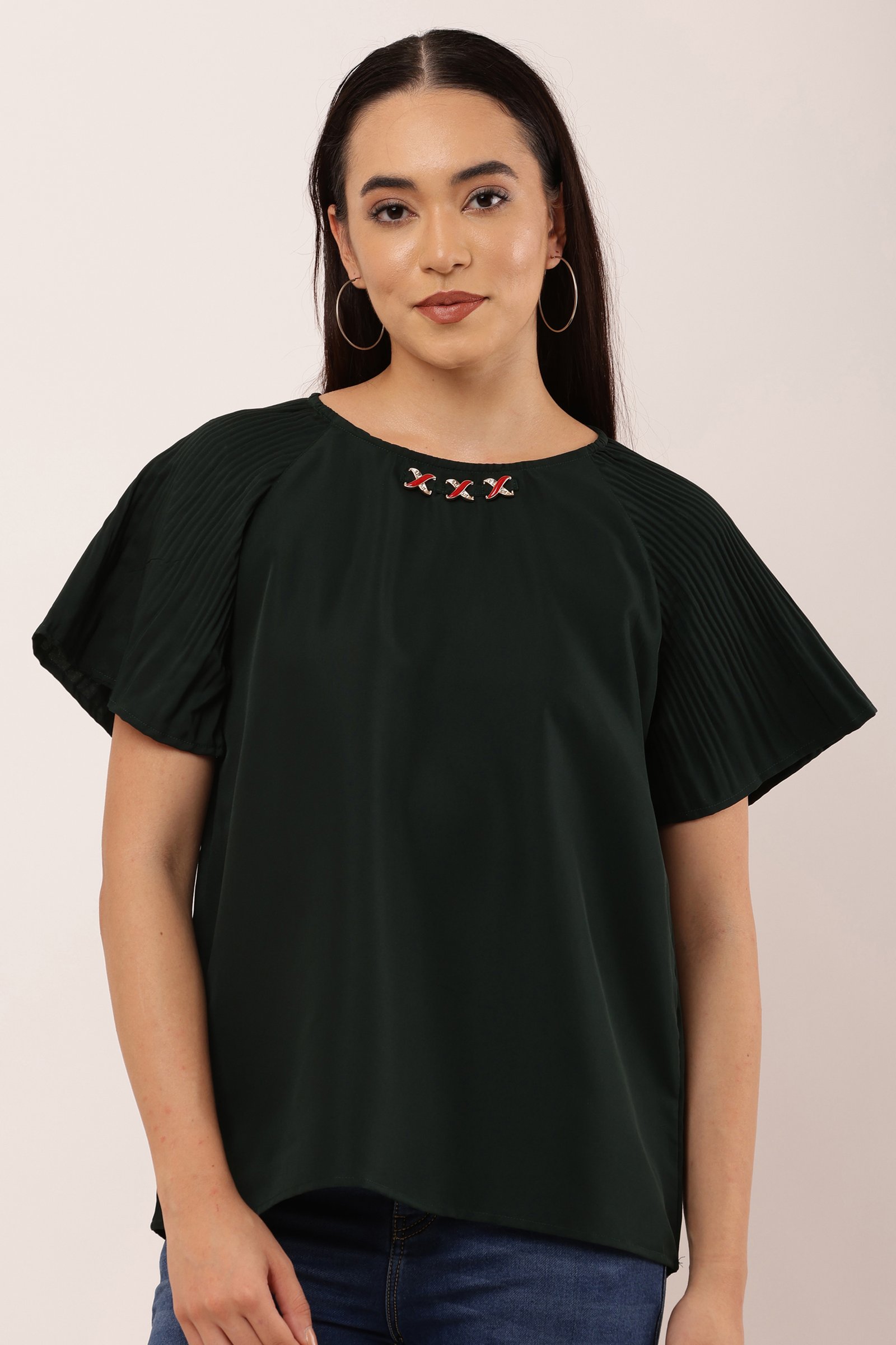 Women Stylish Poly Crepe Top GREEN