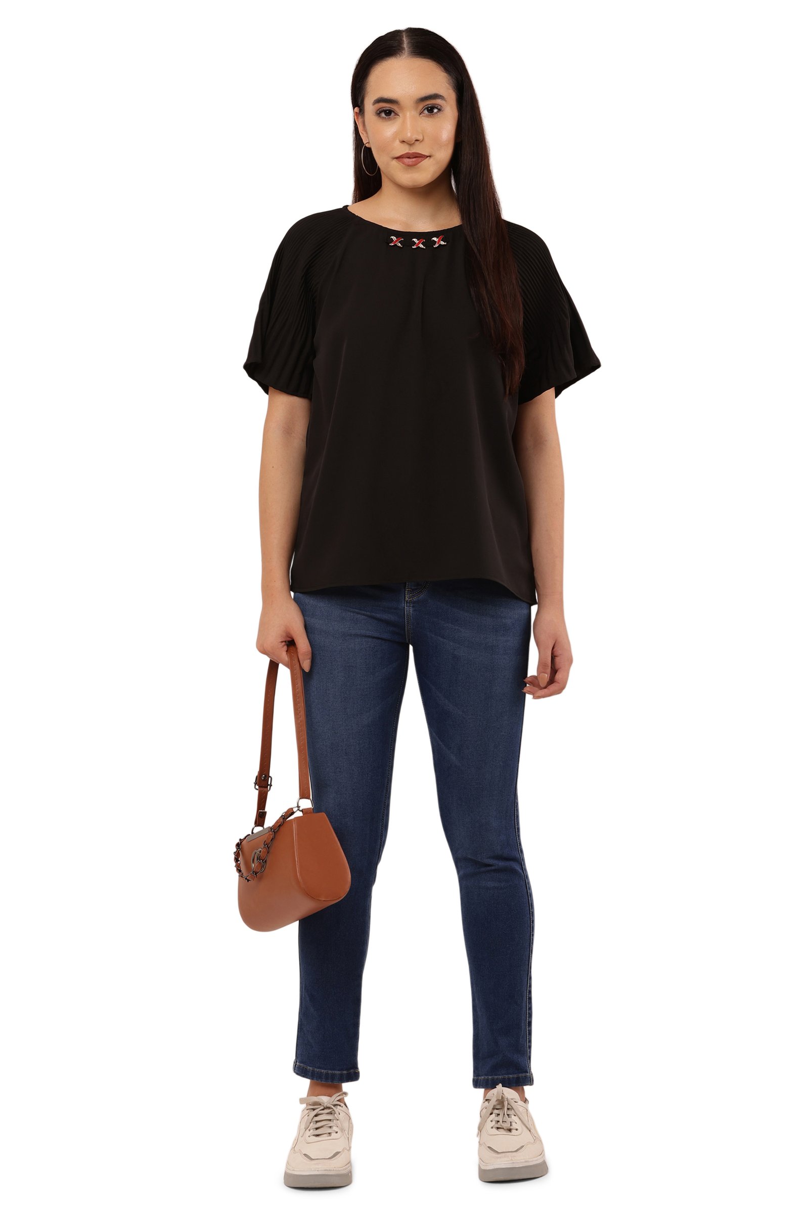 Women Stylish Poly Crepe Top BLACK